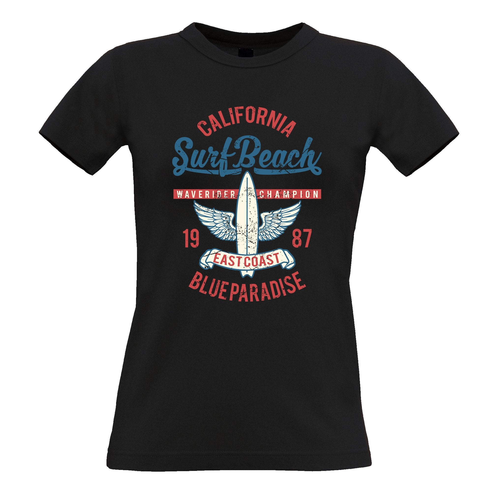 Retro Surfing Womens T Shirt California Surf Beach Champion