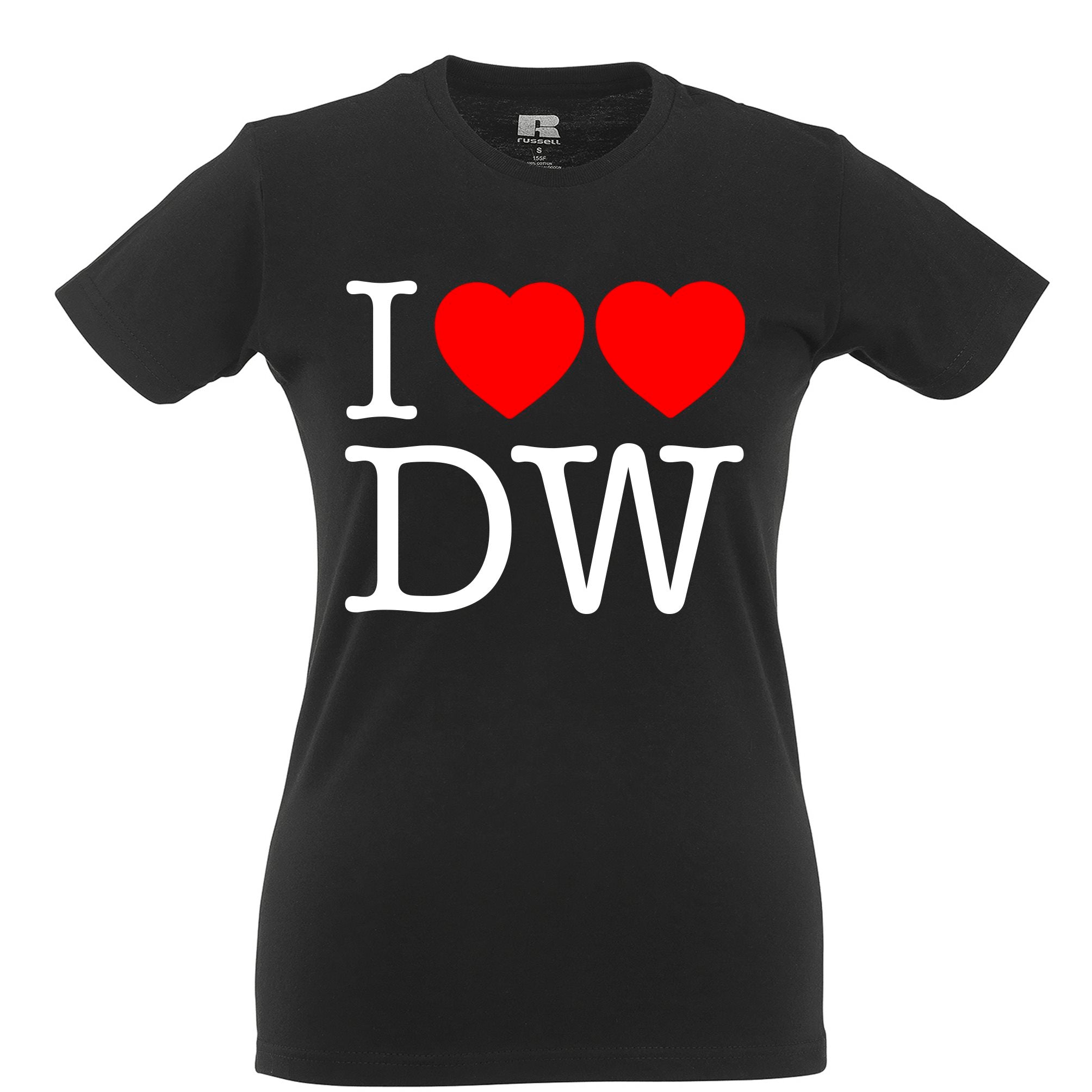 I Love DW Womens T Shirt Two Hearts