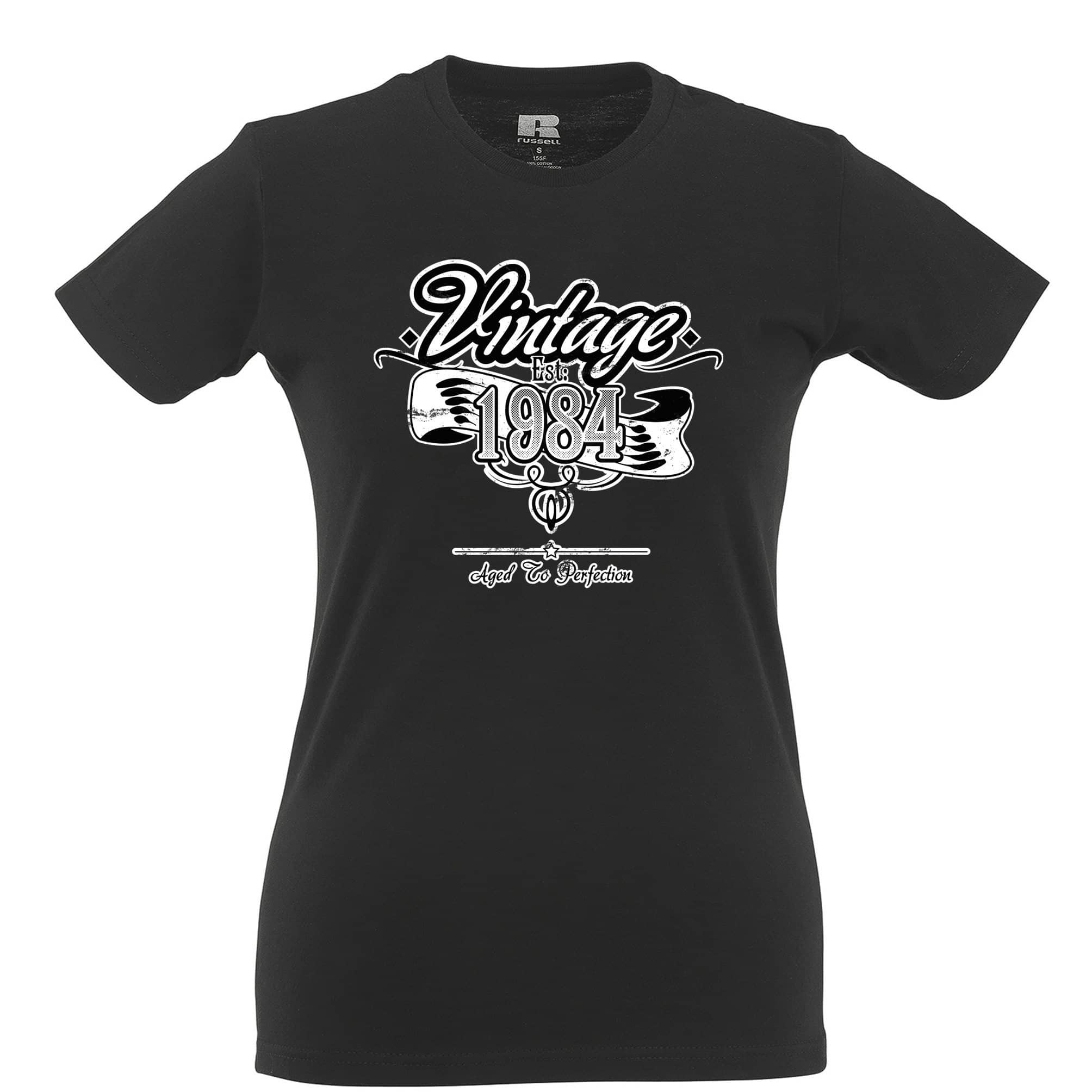 Birthday Womens T Shirt Vintage Est 1984 Aged To Perfection