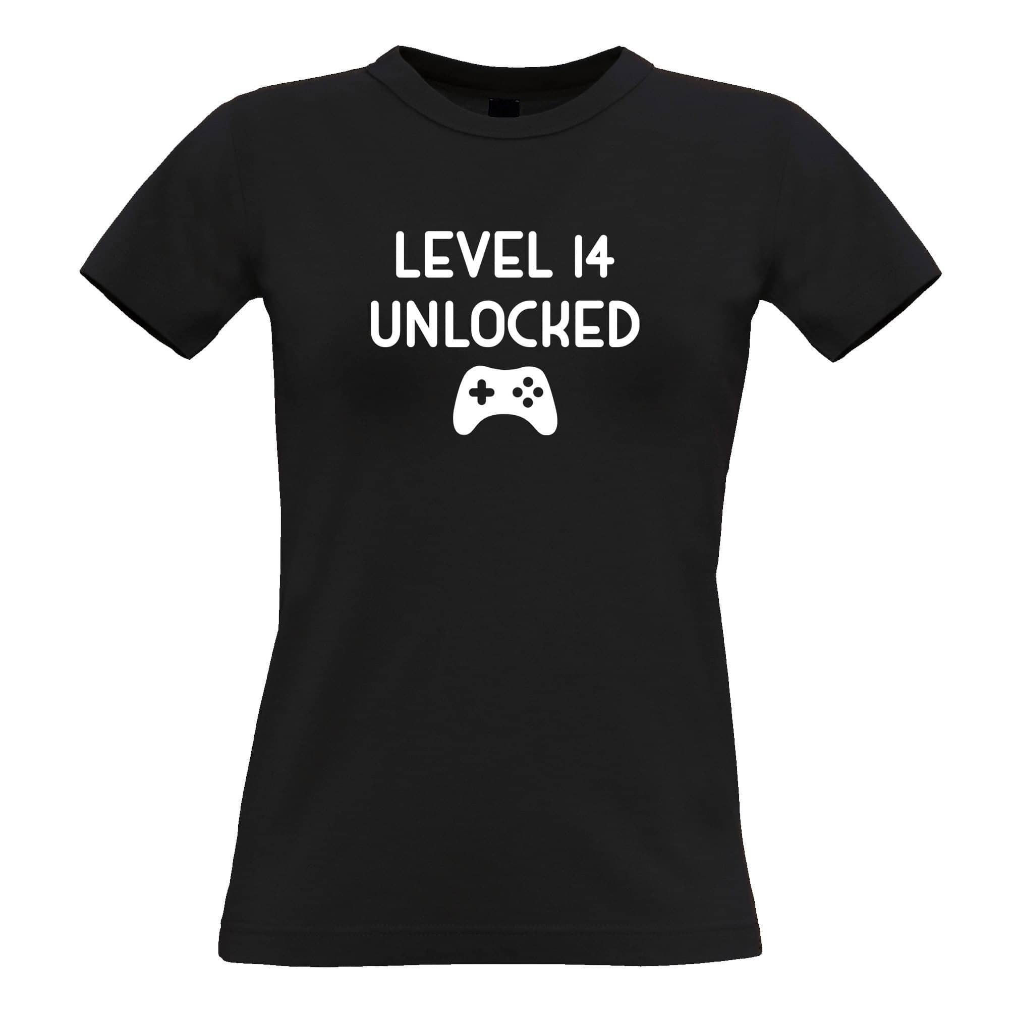 14th Birthday Gamer Womens T Shirt Level 14 Unlocked Slogan