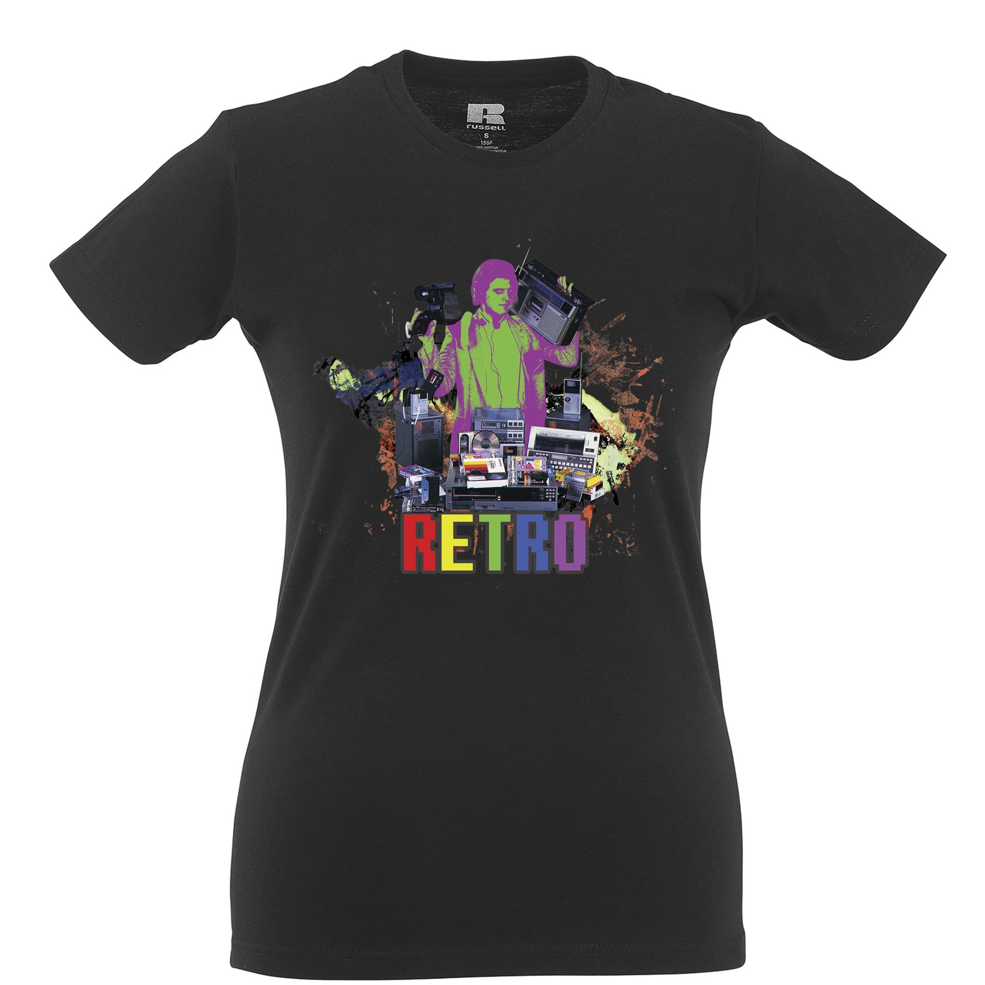 Retro Technology Womens T Shirt 80's Electric Man Art