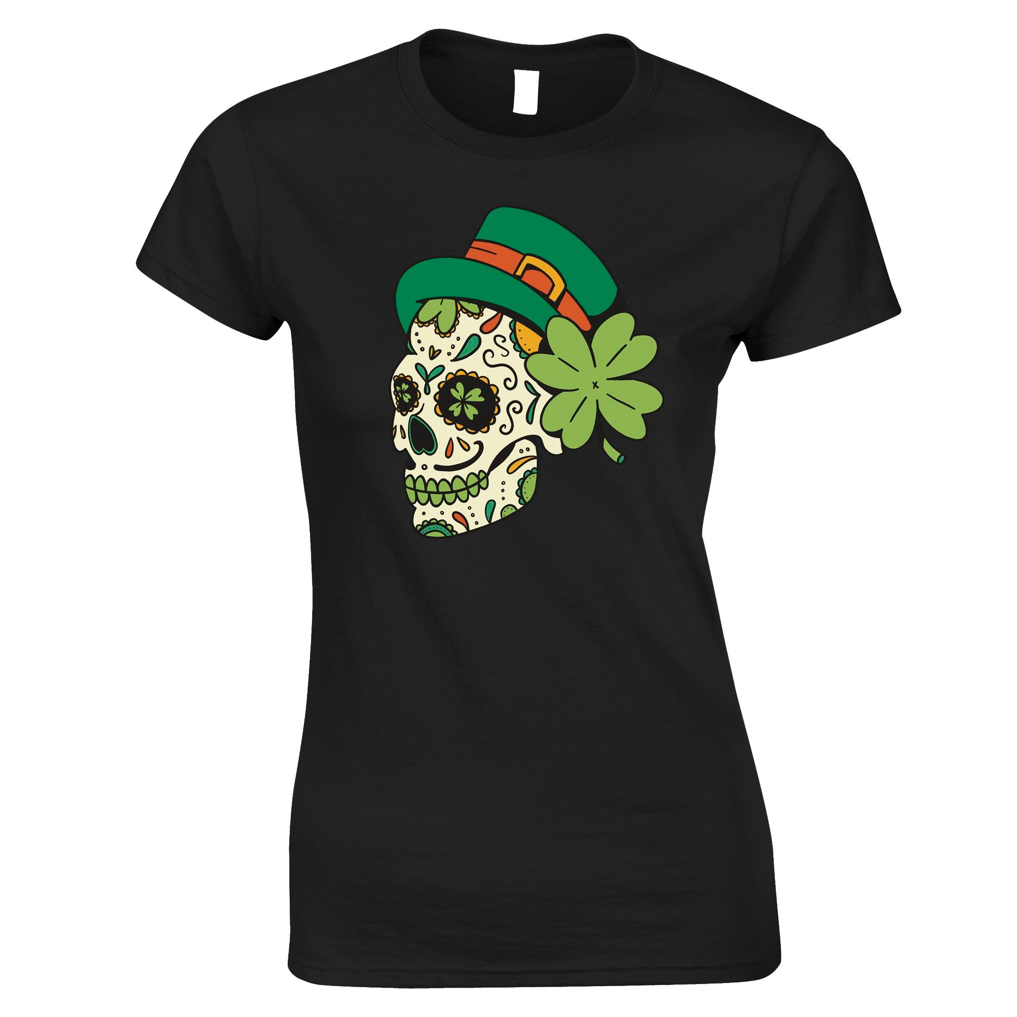 St. Patricks Day Womens T Shirt Irish Sugar Skull