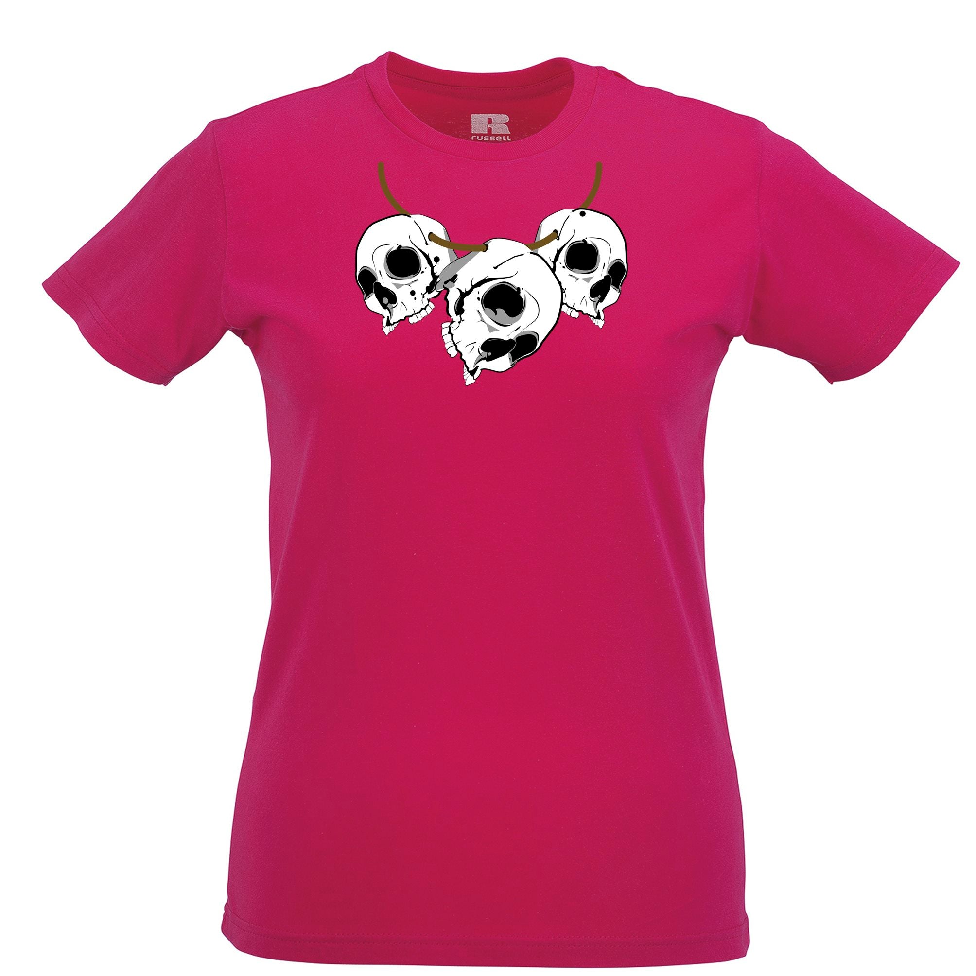 Voodoo Womens T Shirt Three Skull Necklace Tribal Art