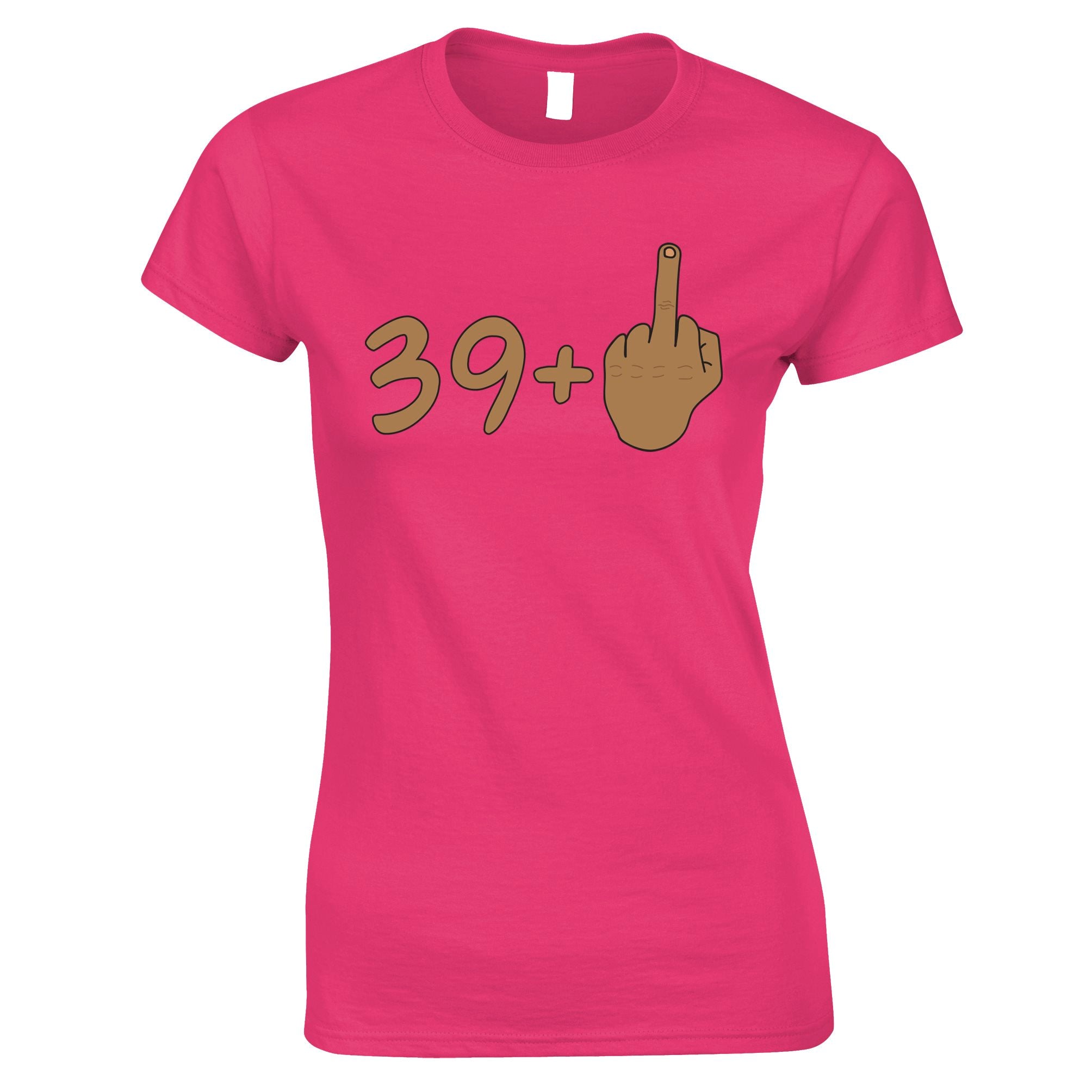 Rude 40th Birthday Womens T Shirt 39 + 1 Gesture (Tan)