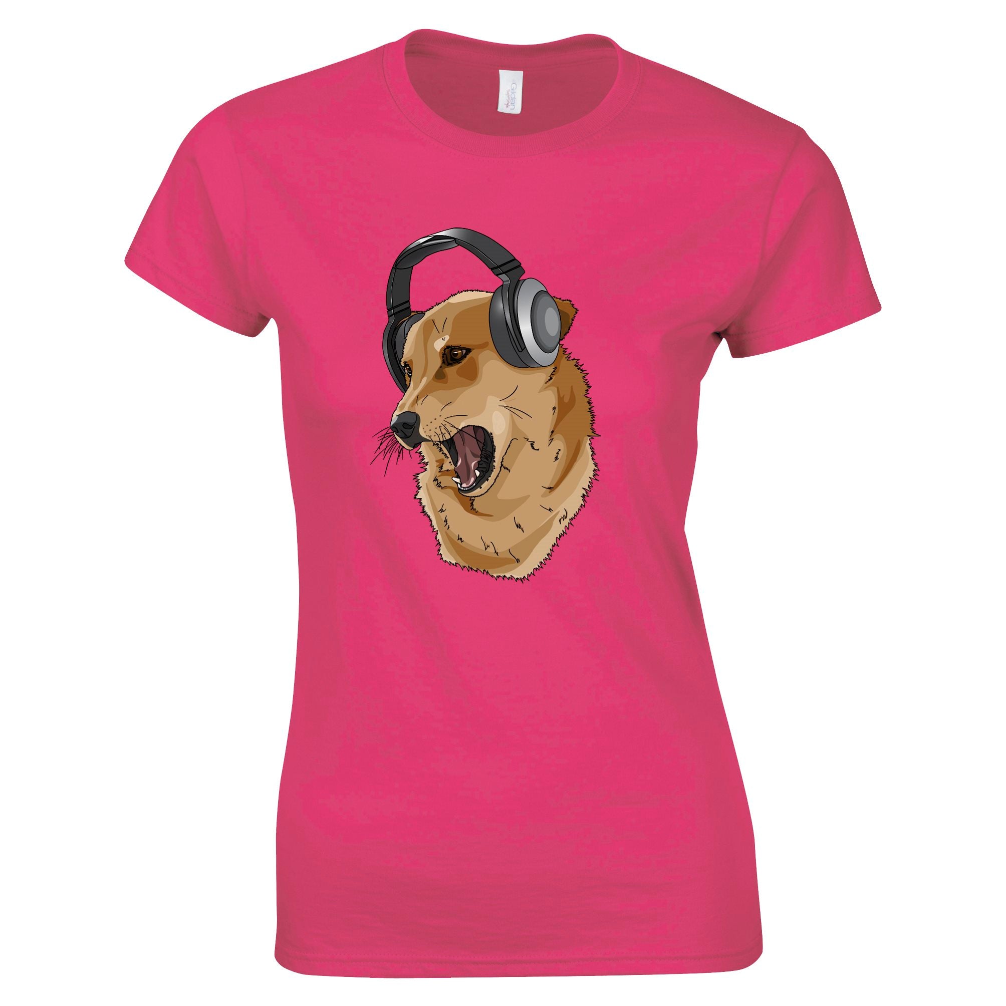 Cute Music Womens T Shirt Shibe Dog Wearing Headphones