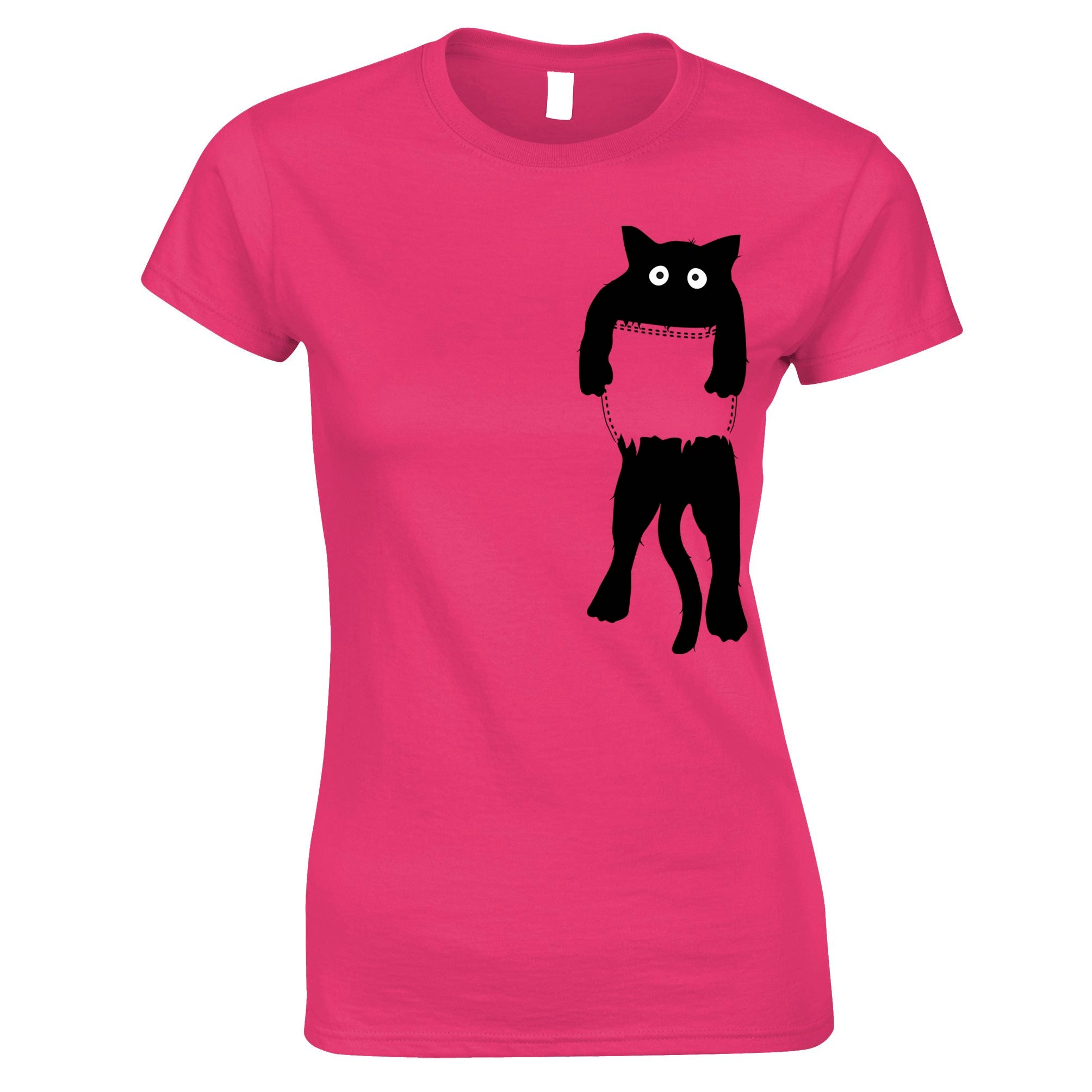 Cute Black Cat Pocket Womens T Shirt