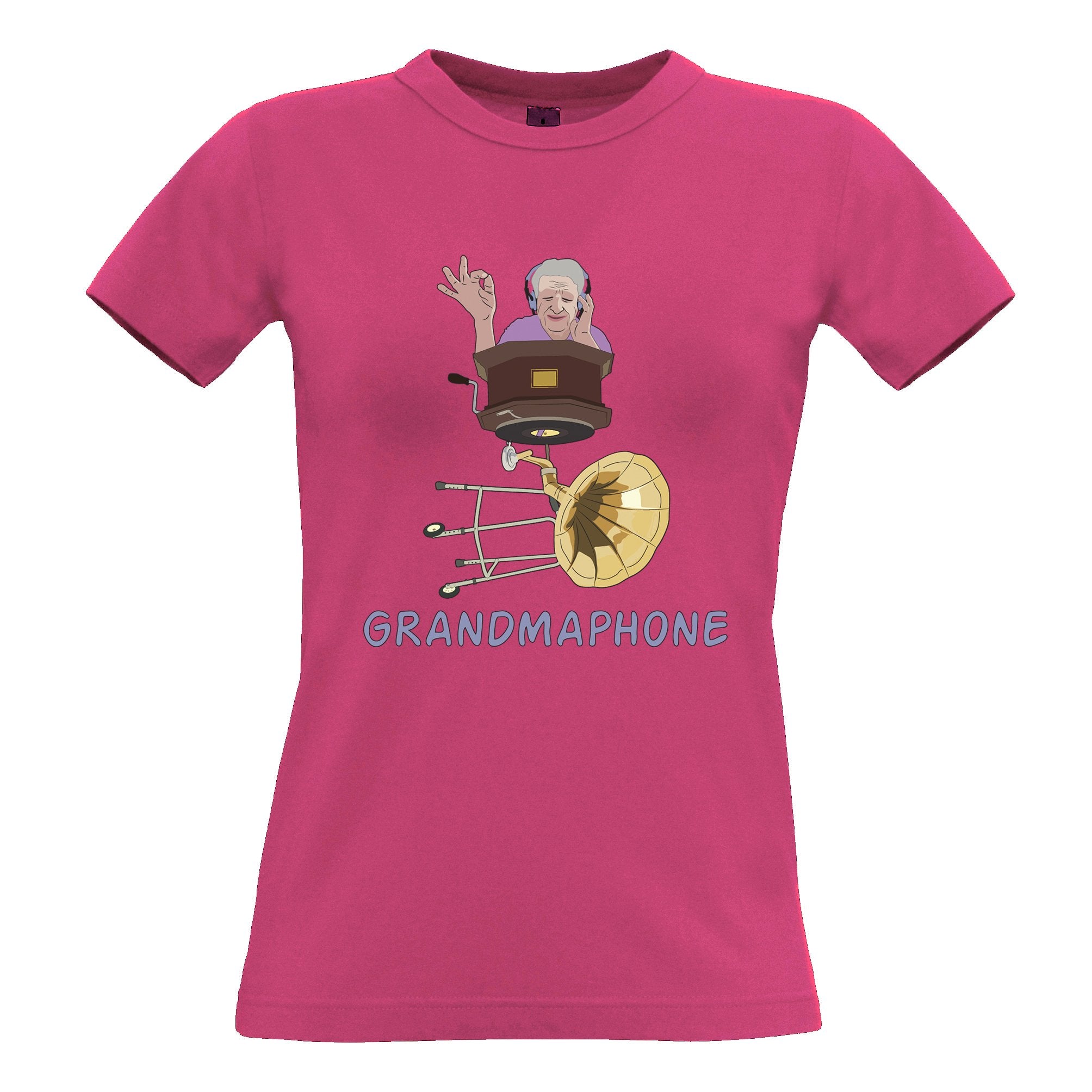 Novelty Music Womens T Shirt Grandmaphone Illustration