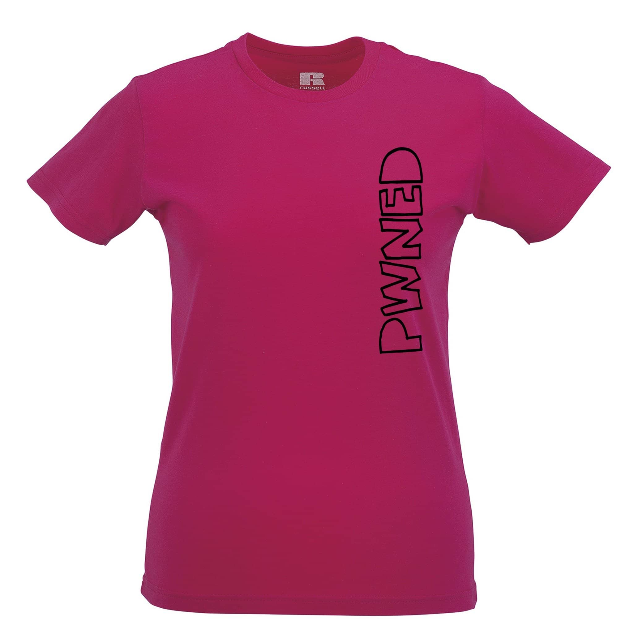 Novelty Gaming Womens T Shirt PWNED Sideways Text Slogan