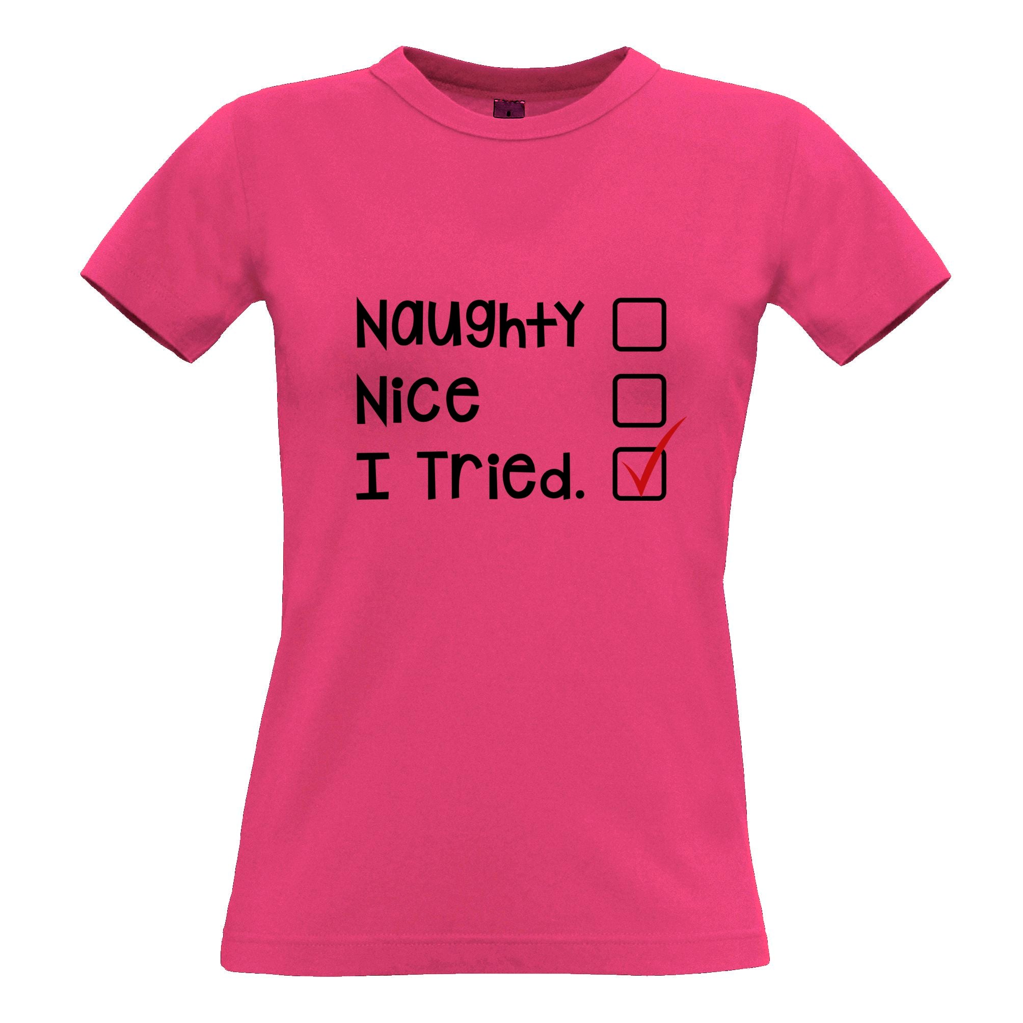 Naughty, Nice, I Tried Santa's List Christmas Womens T Shirt