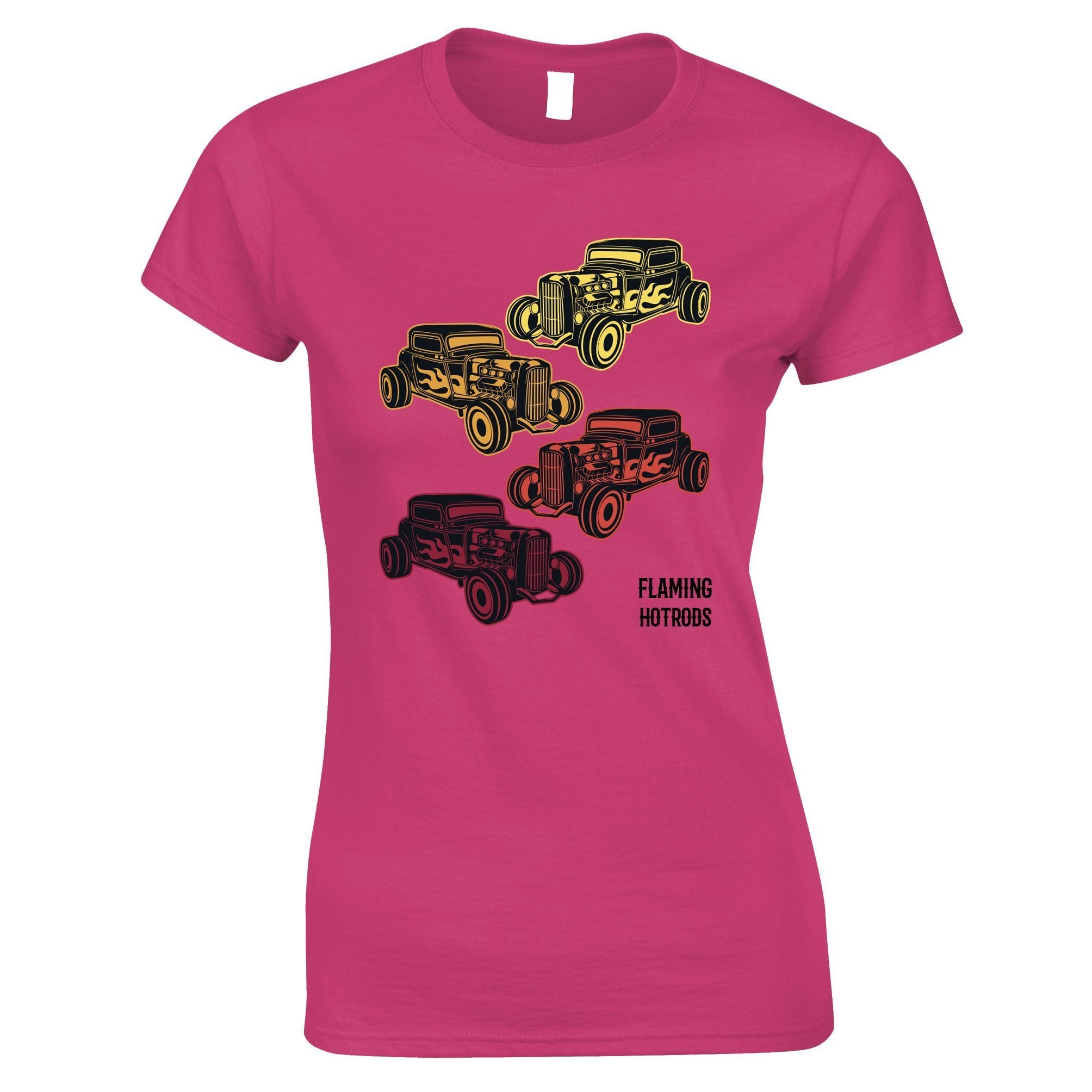 Vintage Womens T Shirt Flaming Hot Rods Cars