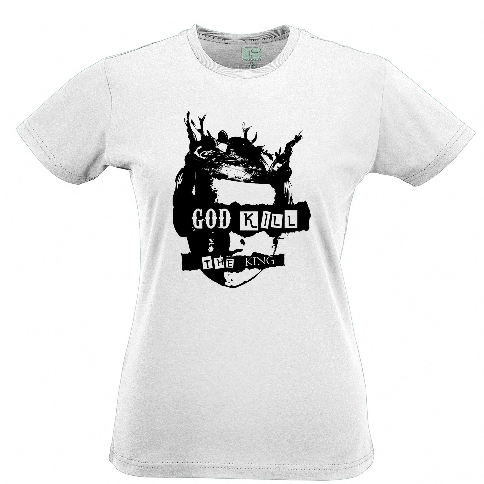 Parody Womens T Shirt God Kill The King Slogan Monarchy