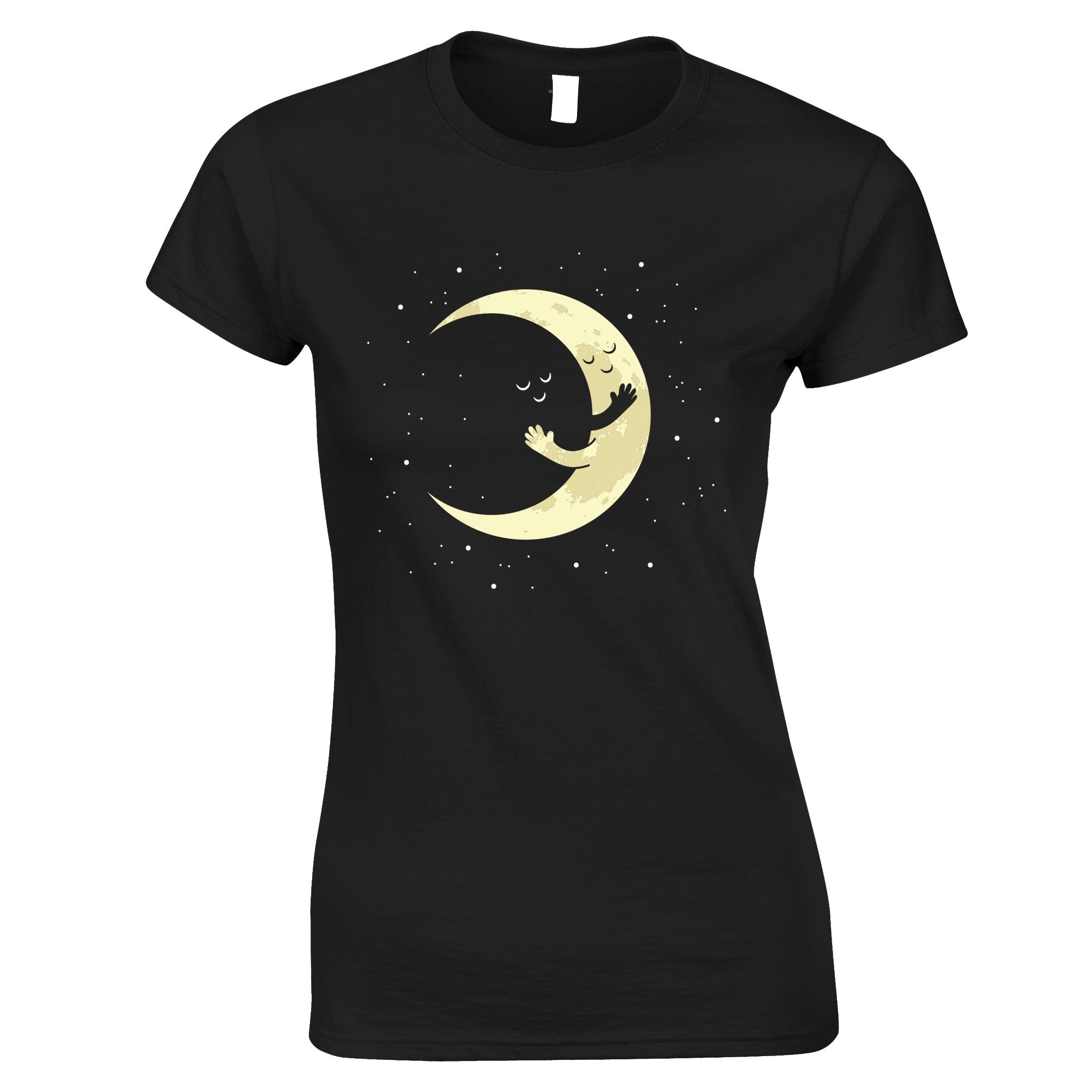 Cute Moon Womens T Shirt Hugging Night Sky Cartoon