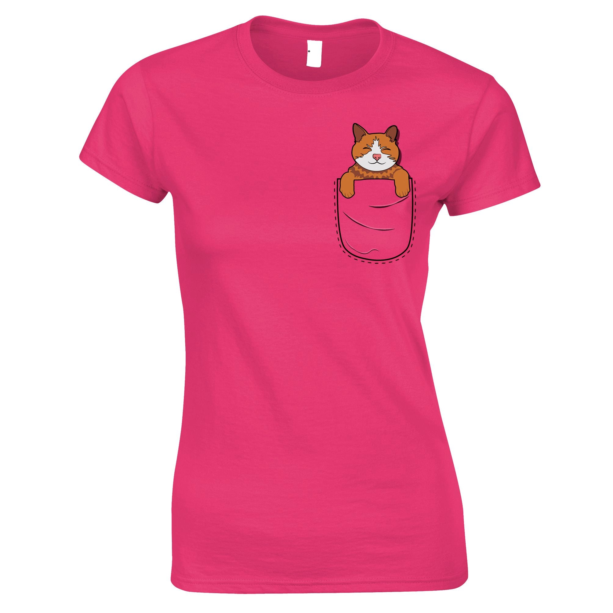 Funny Cute Cat Womens T Shirt Kitten in Pocket