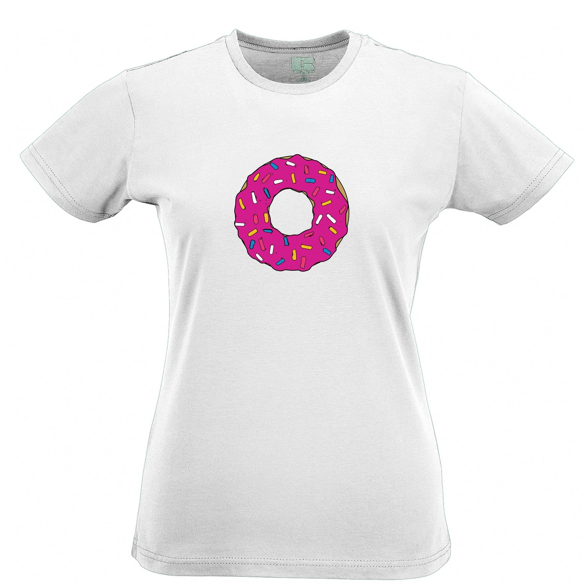 Pink Frosted Sprinkled Donut Womens T Shirt