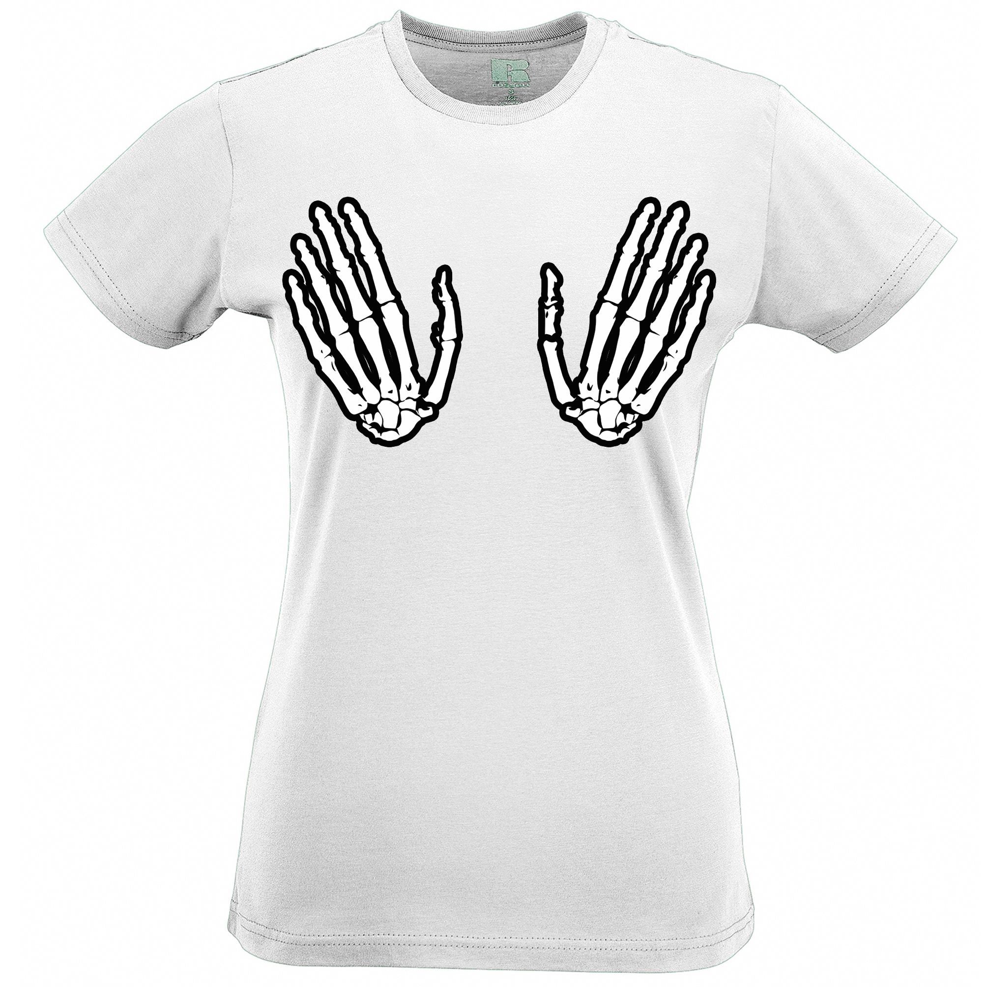 Halloween Womens T Shirt Skeleteon Hands Reaching