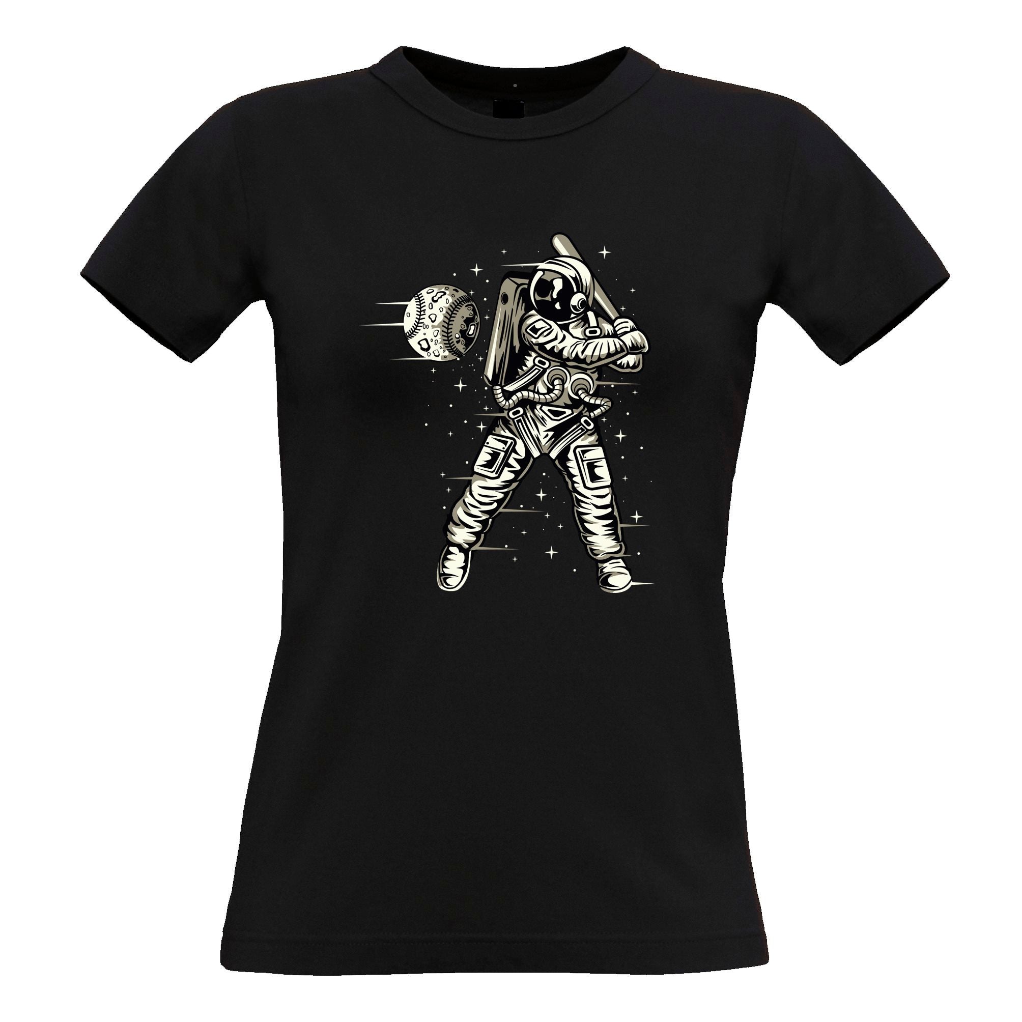 Geeky Sports Womens T Shirt Astronaut Space Baseball Art