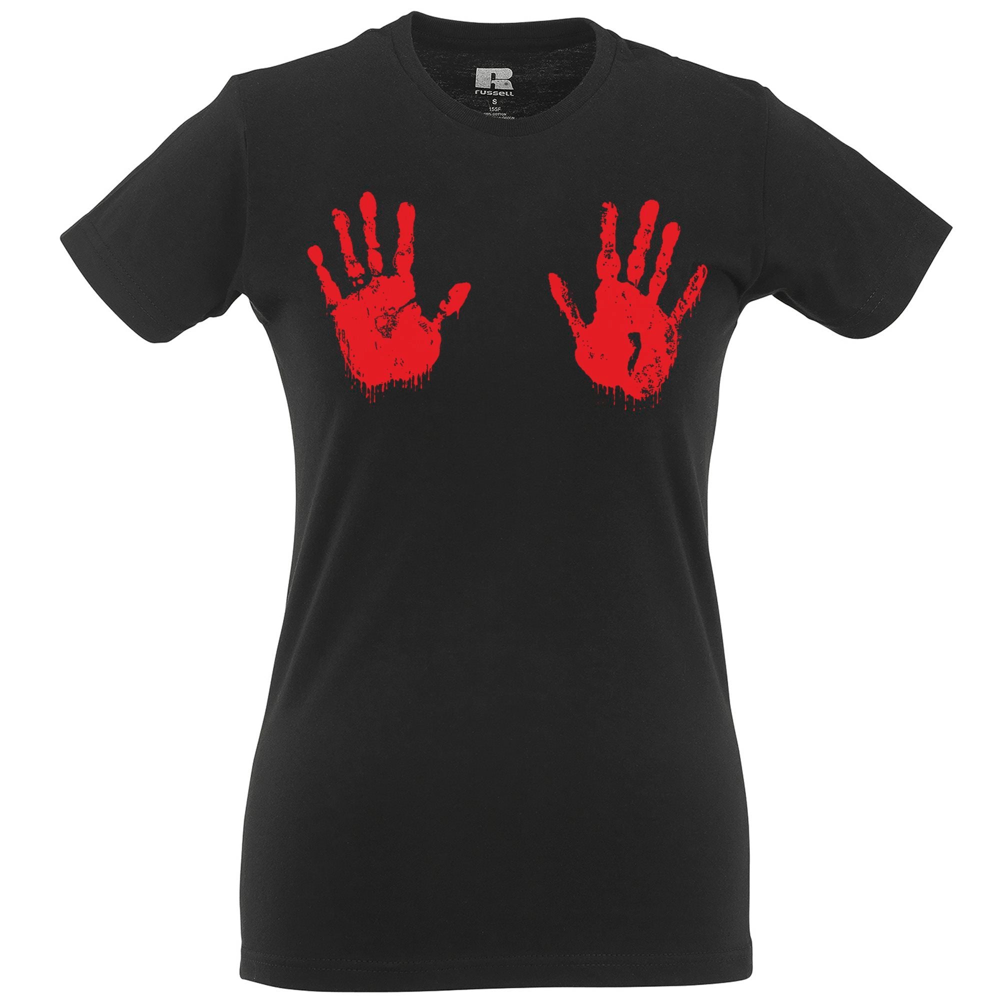 Halloween Womens T Shirt Scary Bloodied Hand Prints