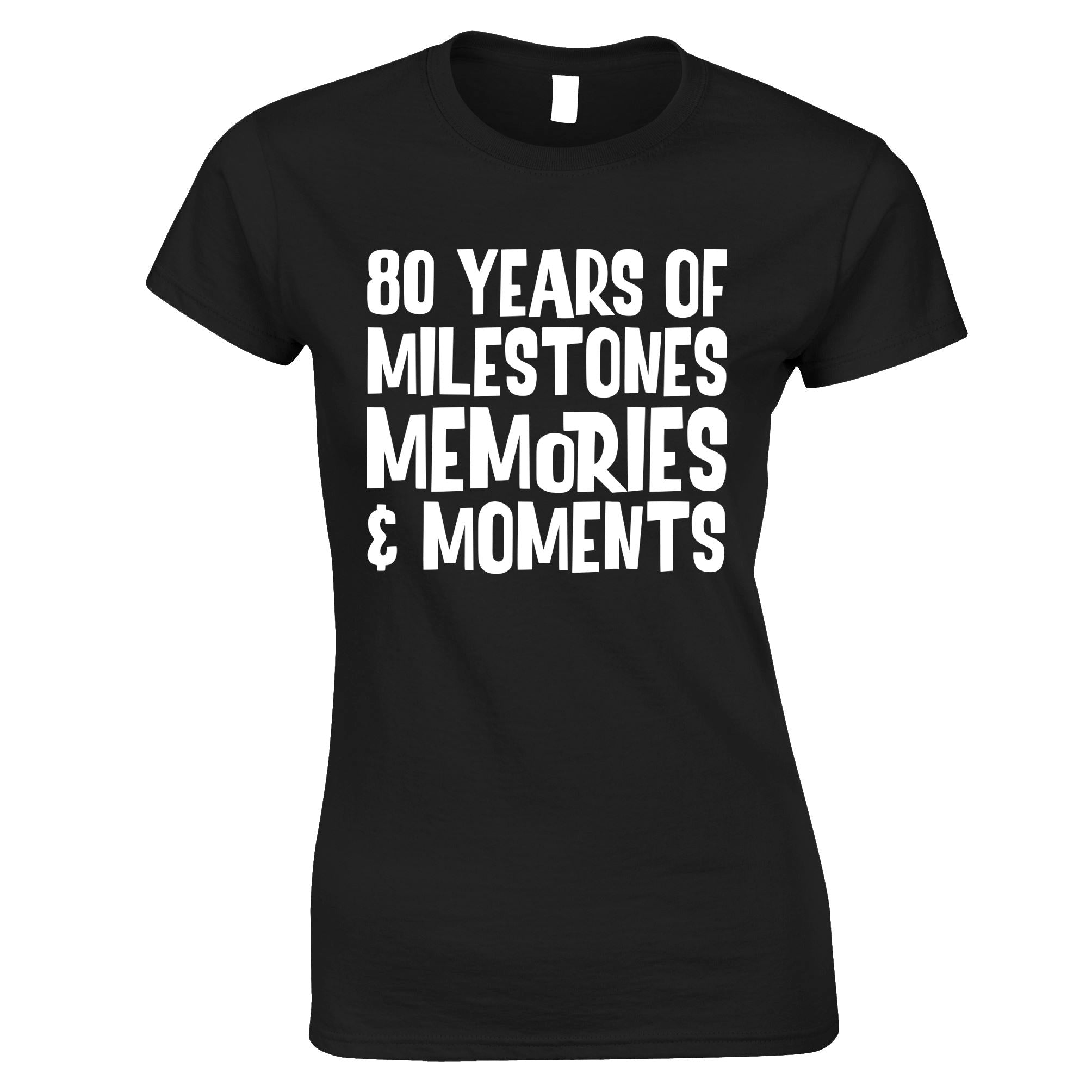 80th Birthday Womens T Shirt - Milestones, Memories & Moments