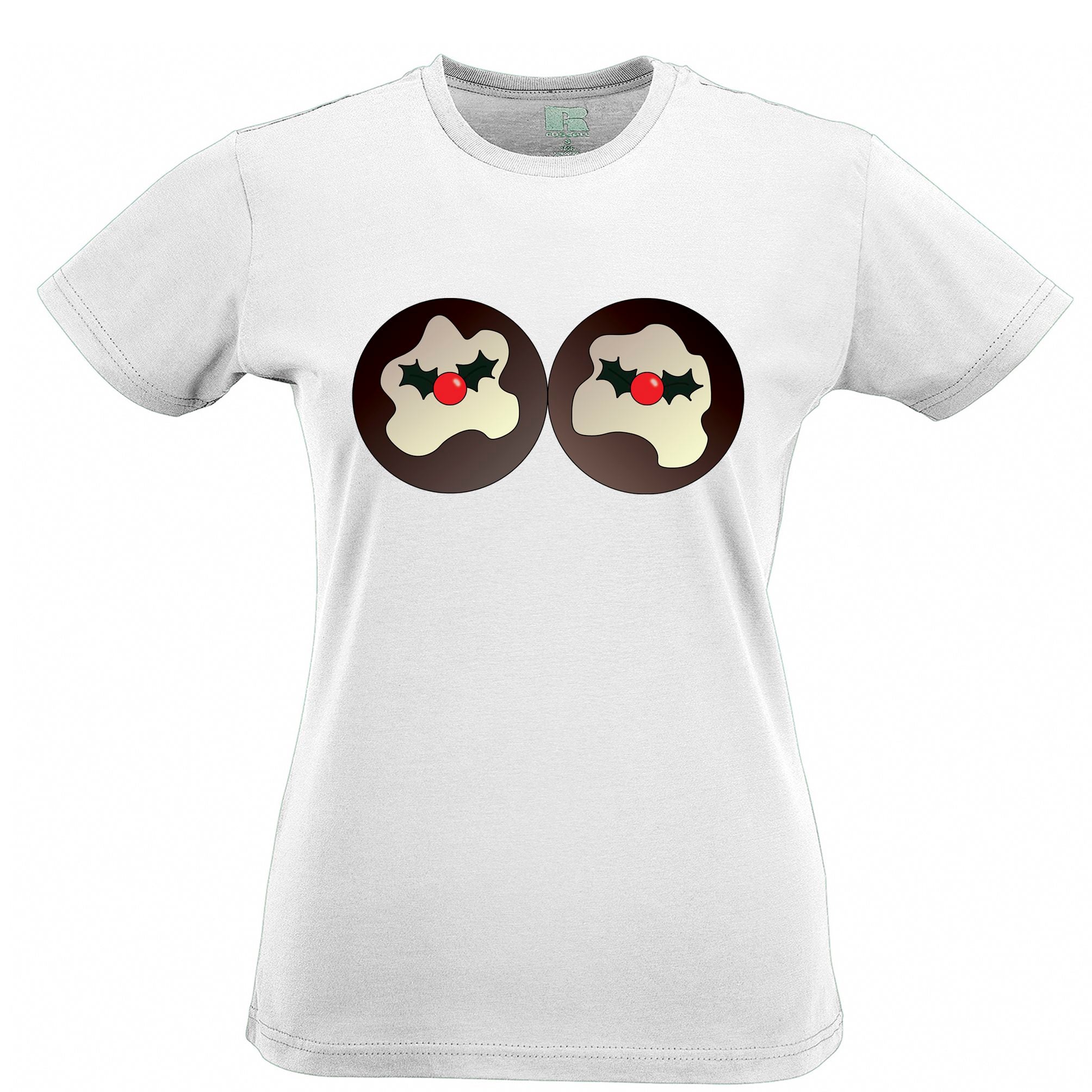 Rude Xmas Womens T Shirt Christmas Pudding Breasts