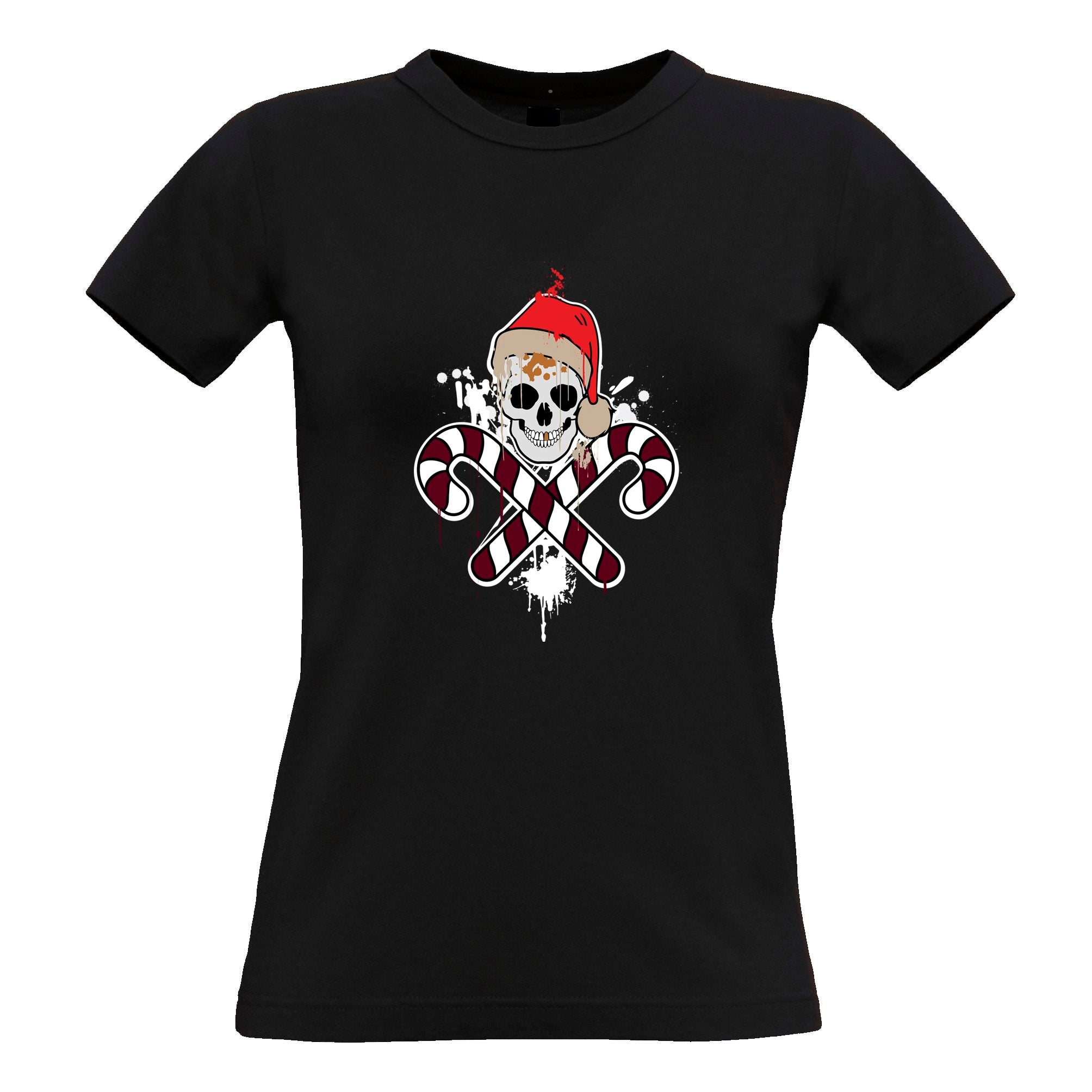 Skull And Candy Canes Christmas Womens T Shirt