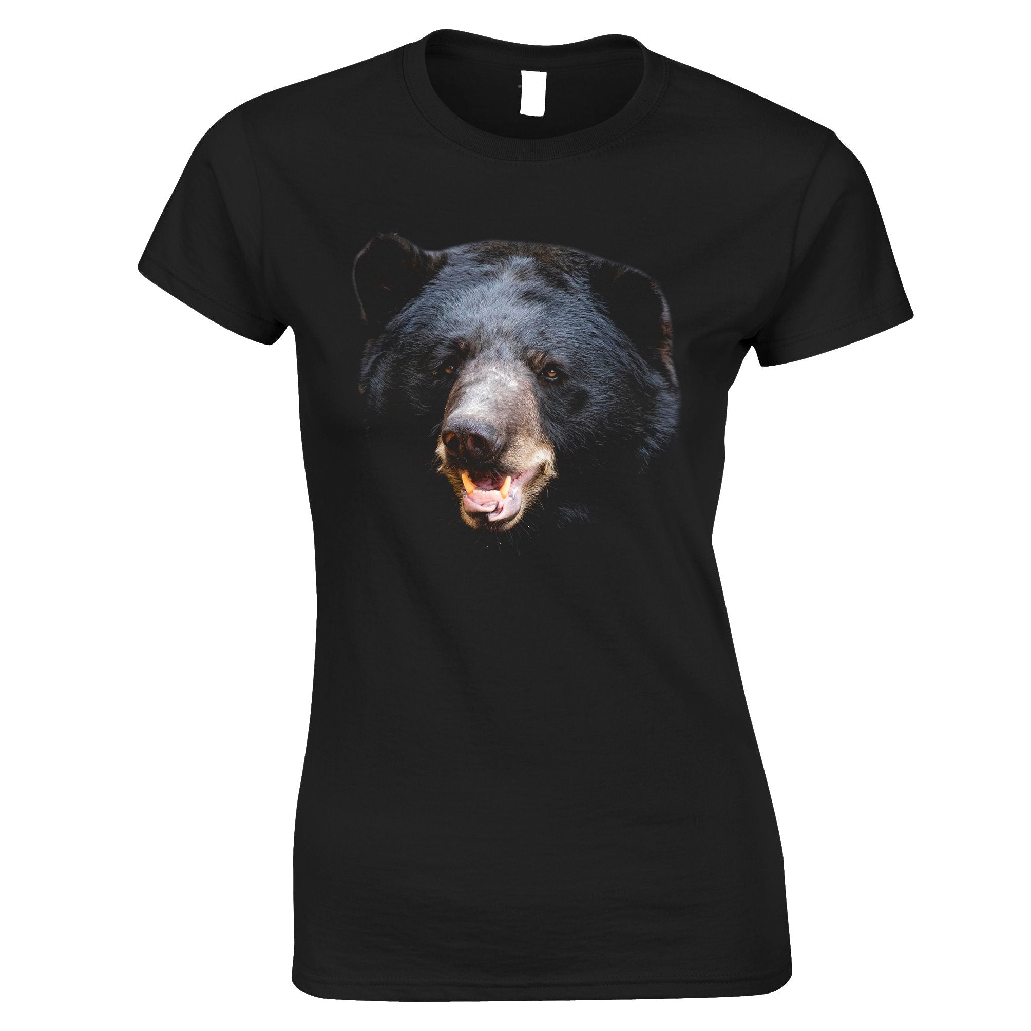 Bear Face Womens T Shirt Powerful Black-Bear Head