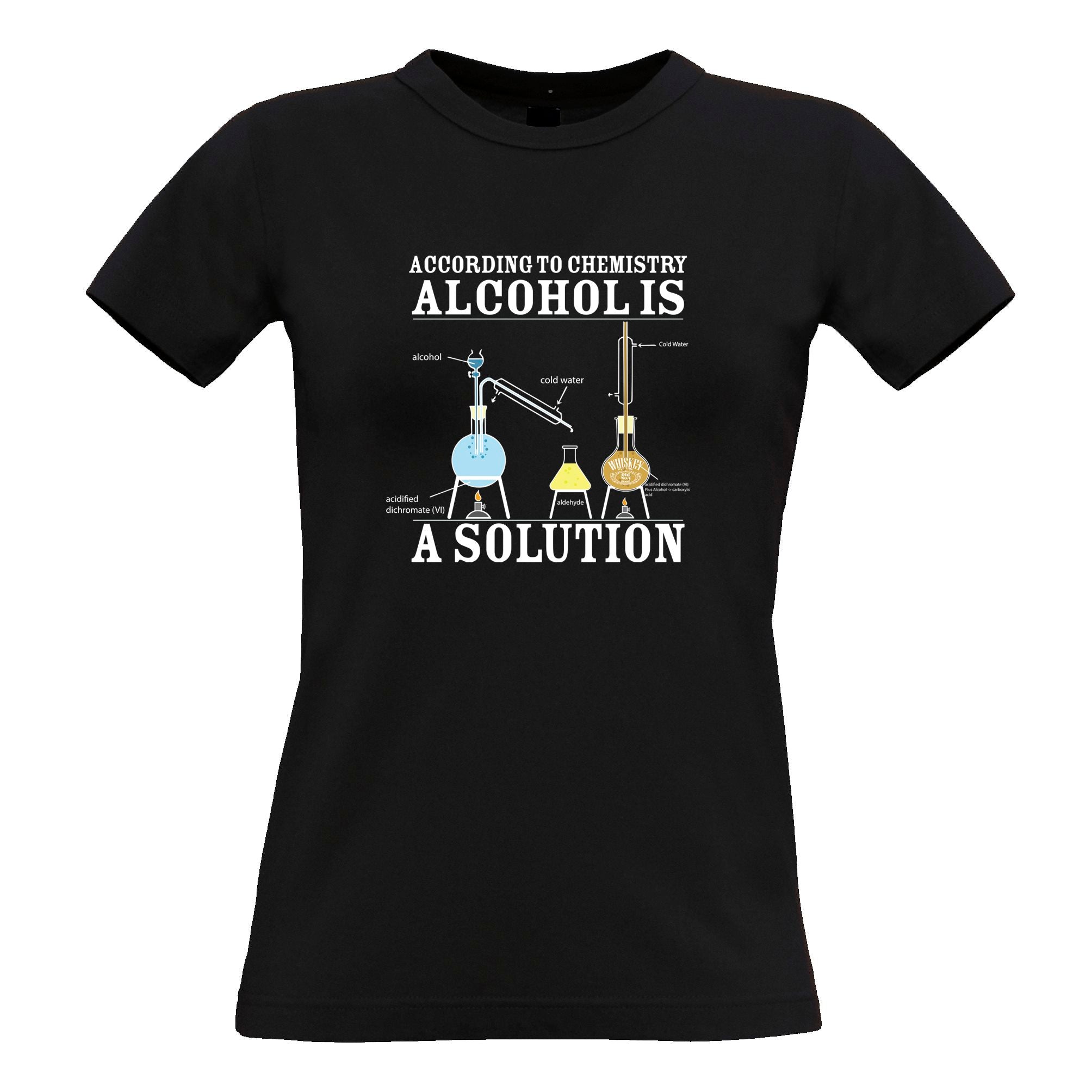 Pub Womens T Shirt According To Chemistry Alcohols a Solution