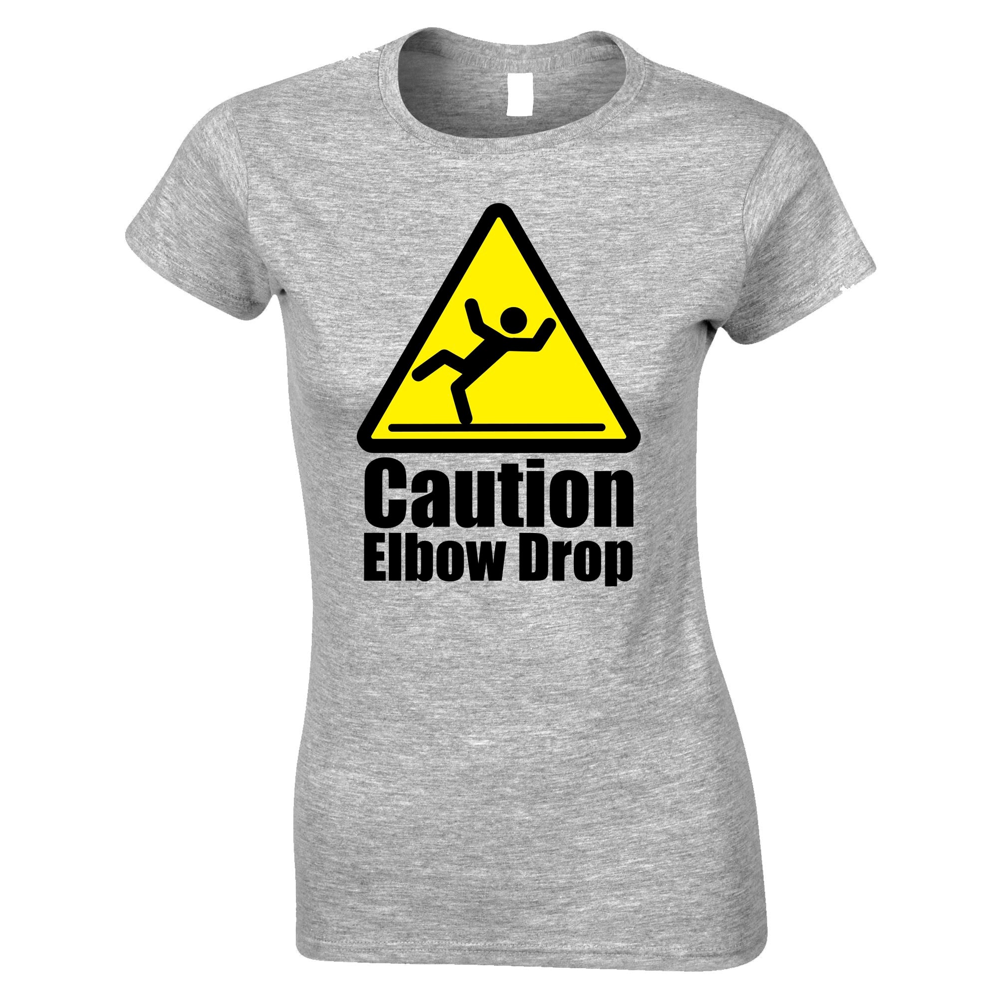 Caution Elbow Drop Womens T Shirt