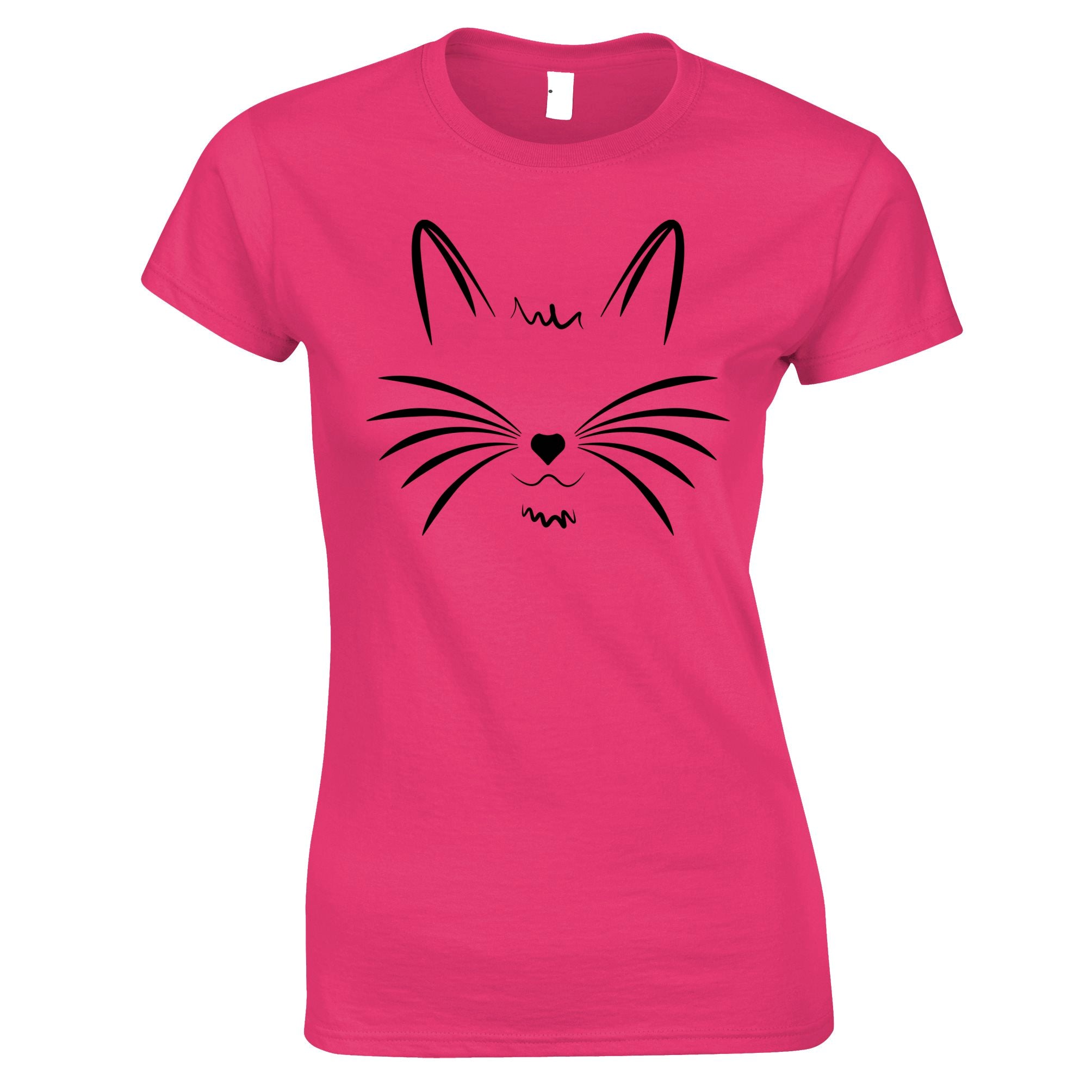 I Love Cats Womens T Shirt Face with Heart Nose