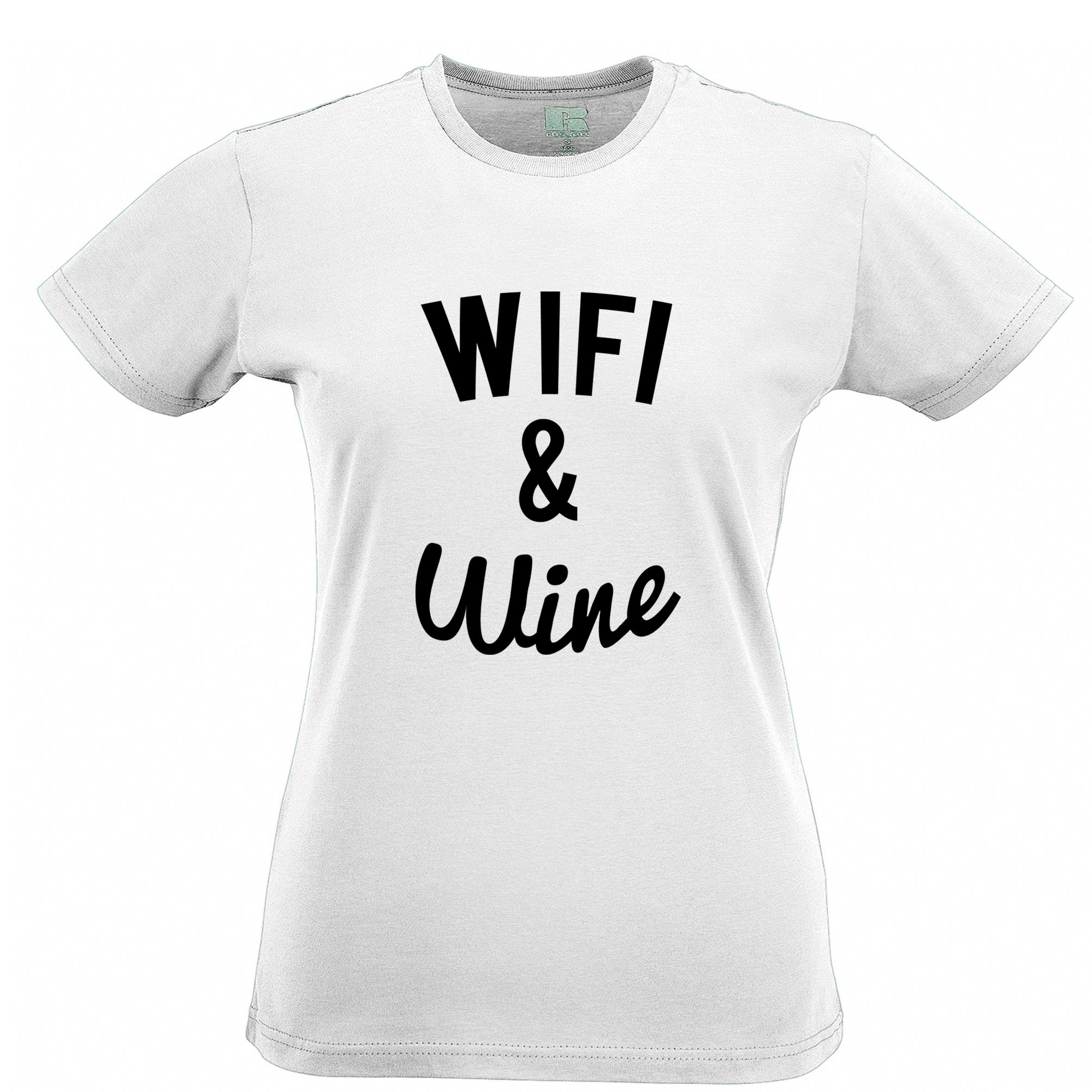 Novelty Womens T Shirt Wifi And Wine Makes Everything Fine