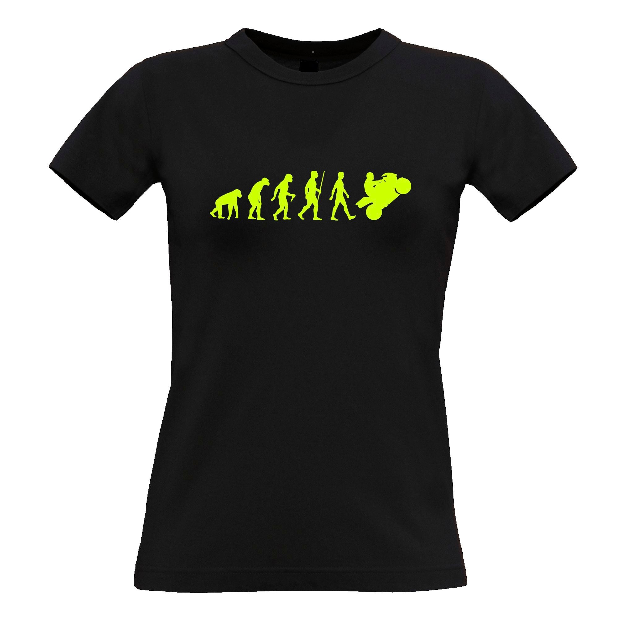 Biking Womens T Shirt Evolution Of A Motorbike Neon Yellow