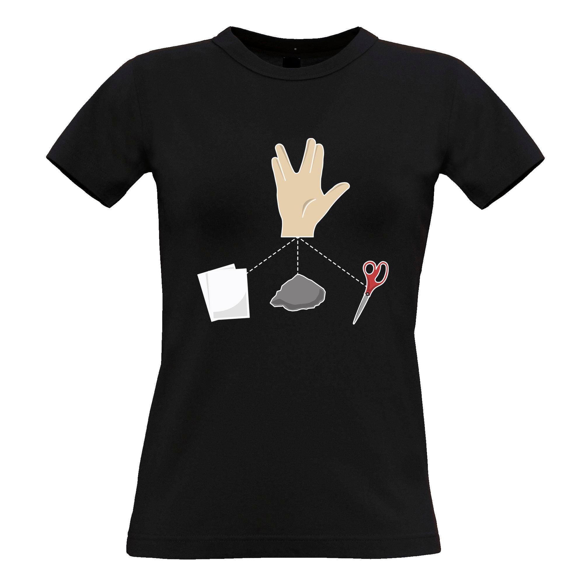 Nerdy Womens T Shirt Rock, Paper, Scissors and Spock Game