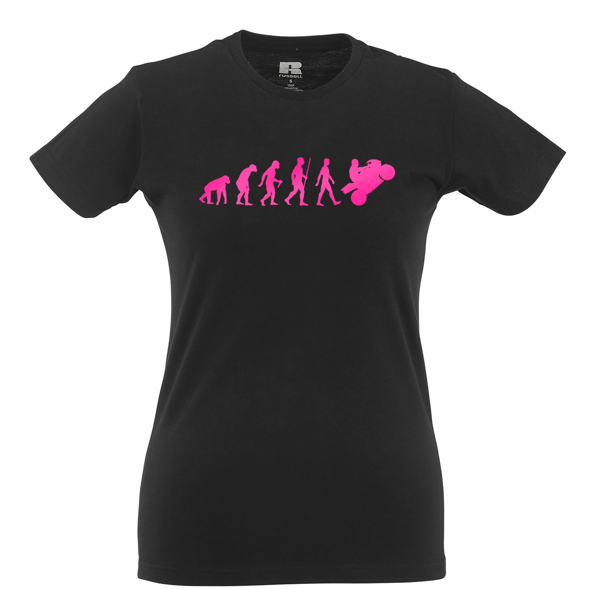 Neon Pink Evolution of a Motorbike Womens T Shirt