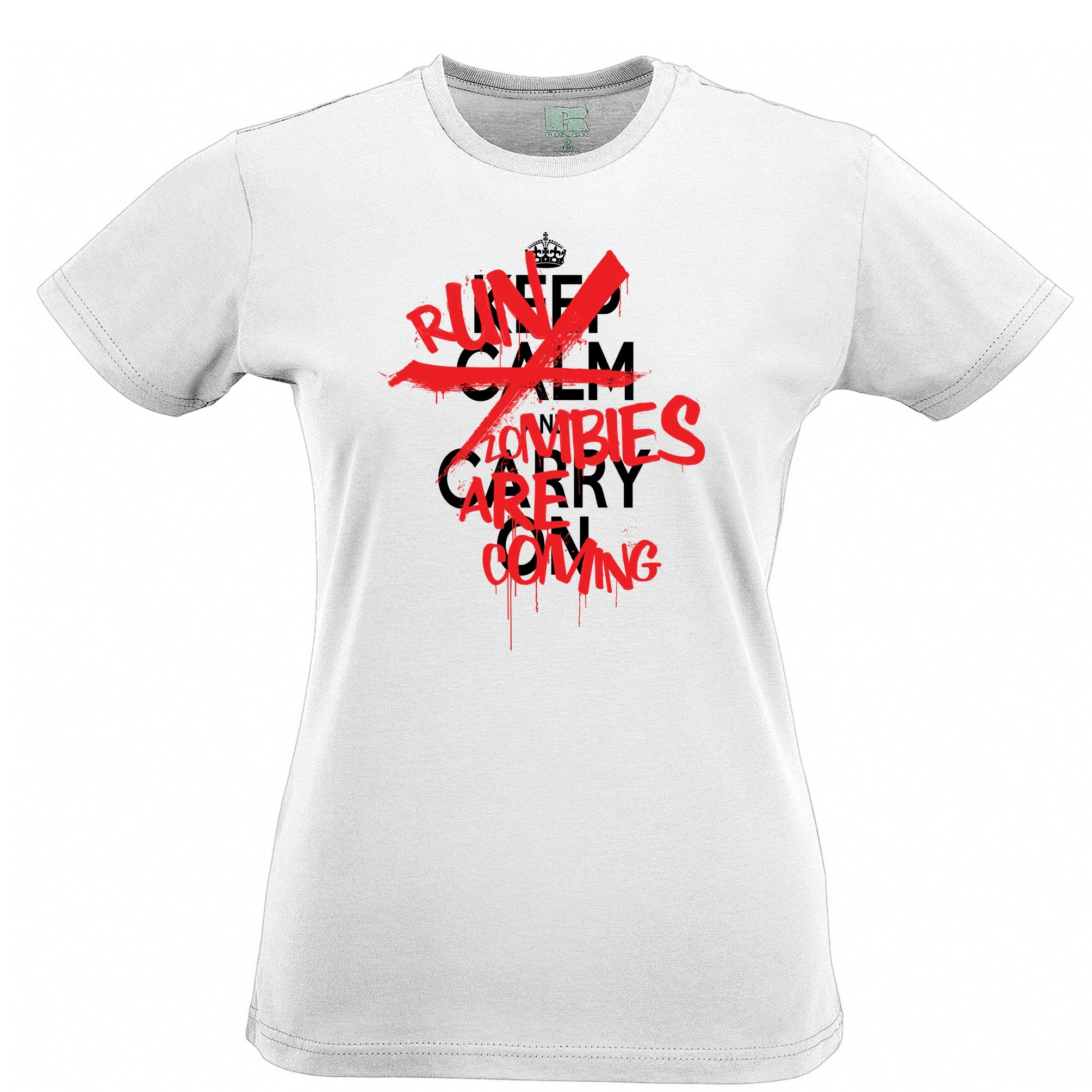 Keep Calm & Carry On | Run, Zombies Are Coming Womens T Shirt Tee