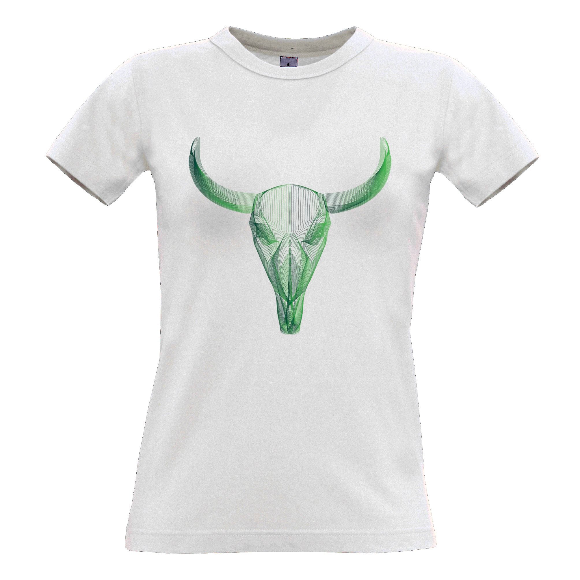 Wireframe Art Womens T Shirt Geometric Bull Skull Graphic