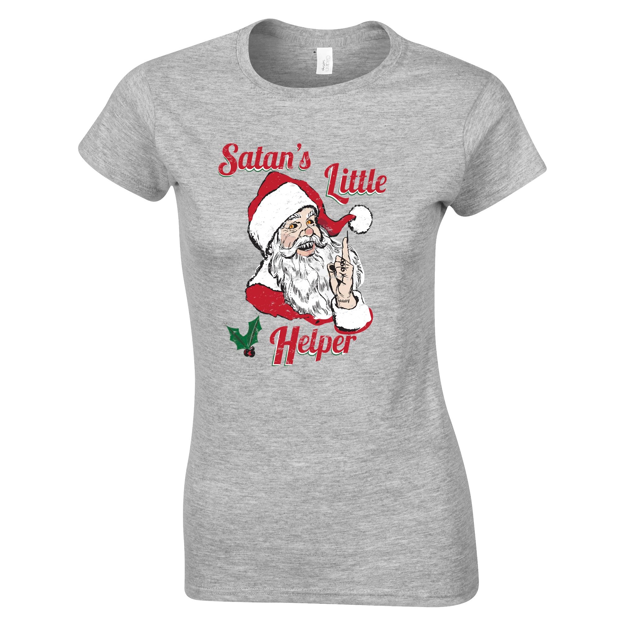 Anti Christmas Womens T Shirt Satans Little Helper Parody