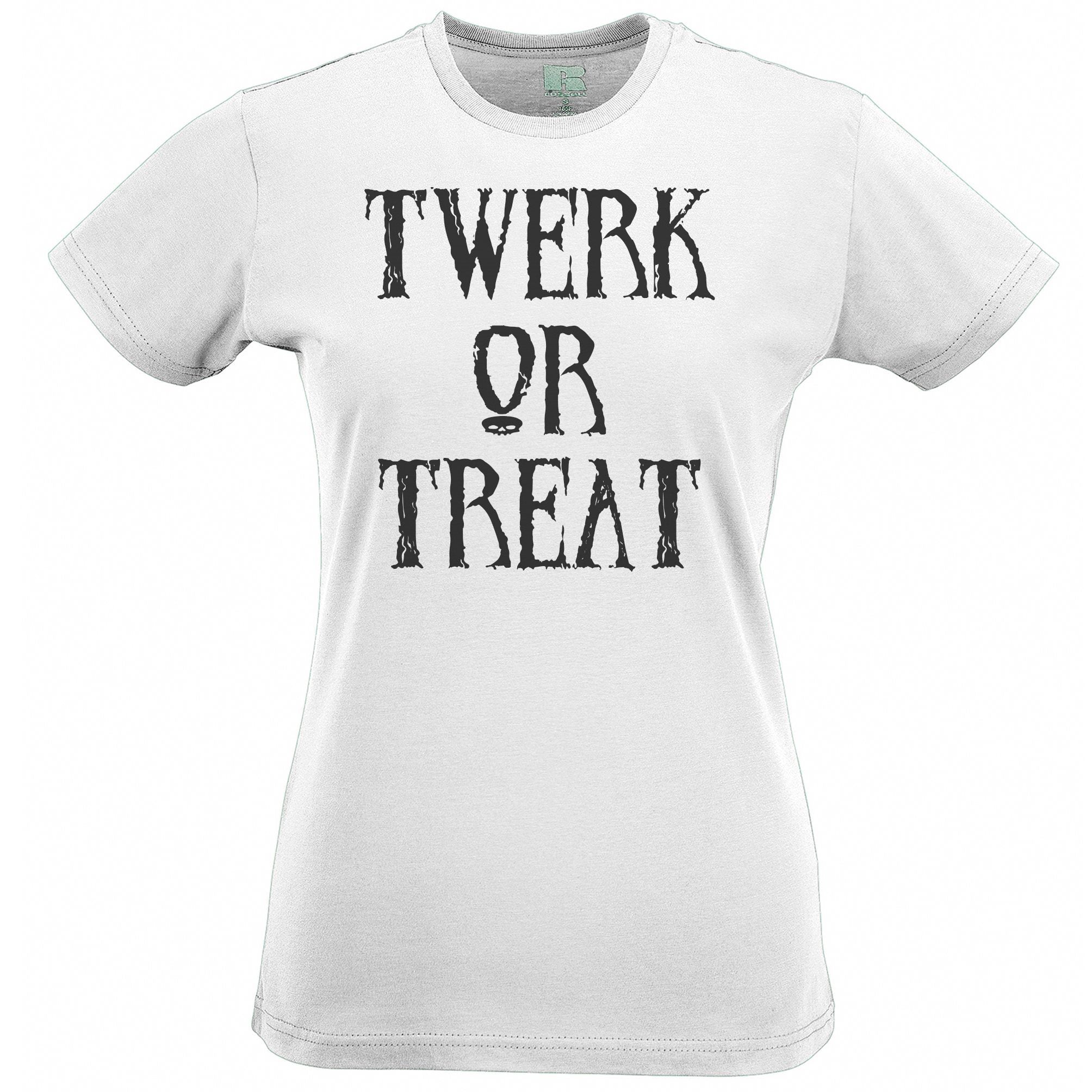 Halloween Novelty Womens T Shirt Twerk Or Treat Adult Slogan