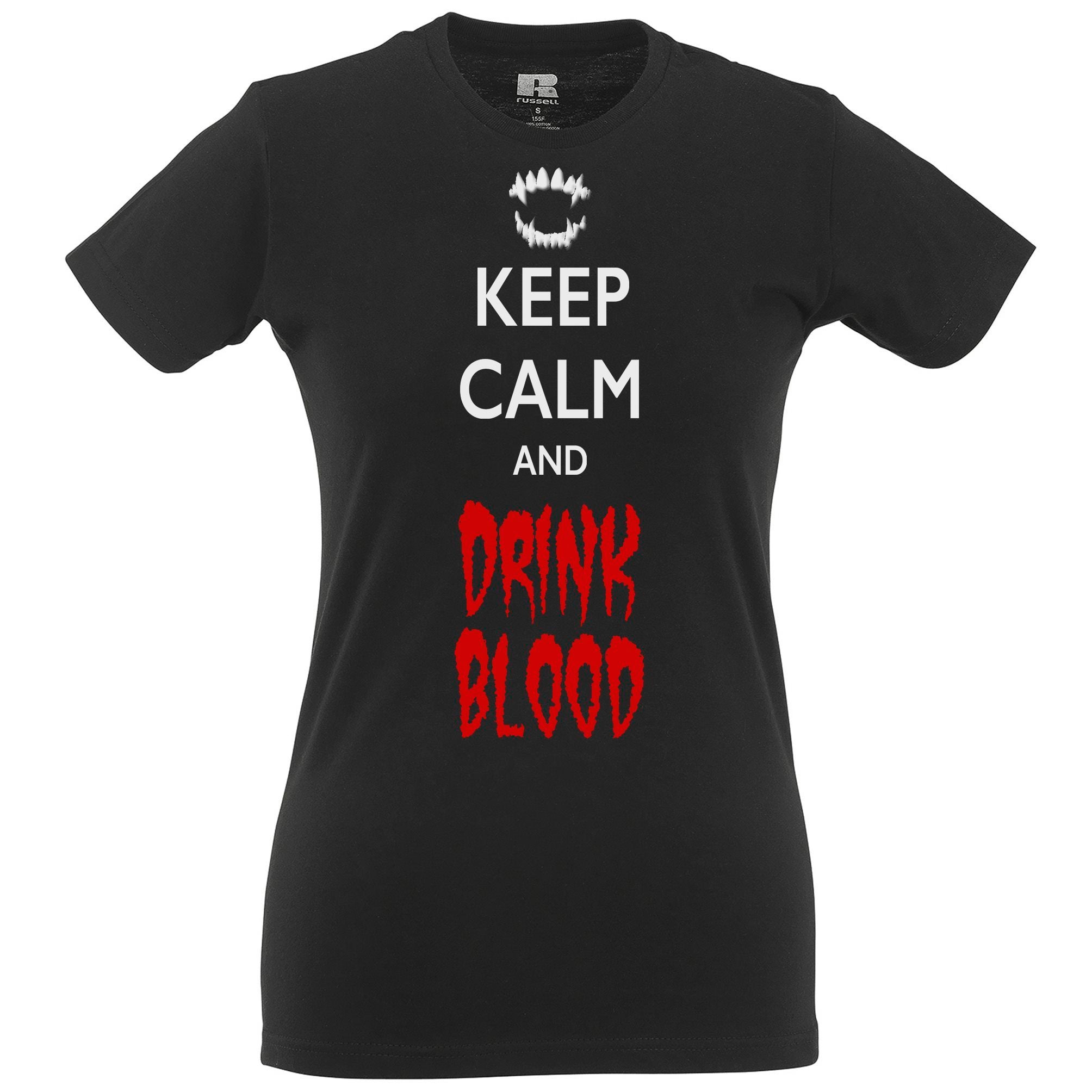 Halloween Womens T Shirt Keep Calm And Drink Blood