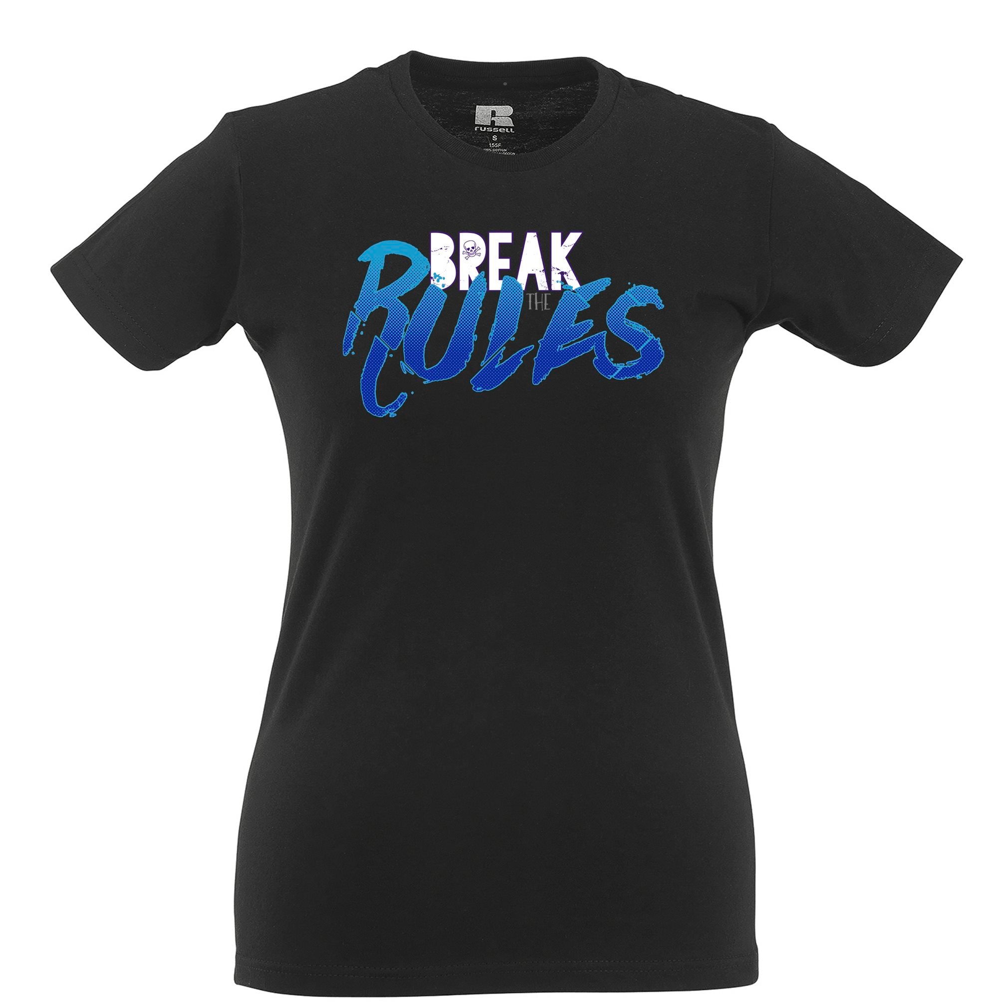 Rebel Womens T Shirt Break The Rules Skull And Crossbones