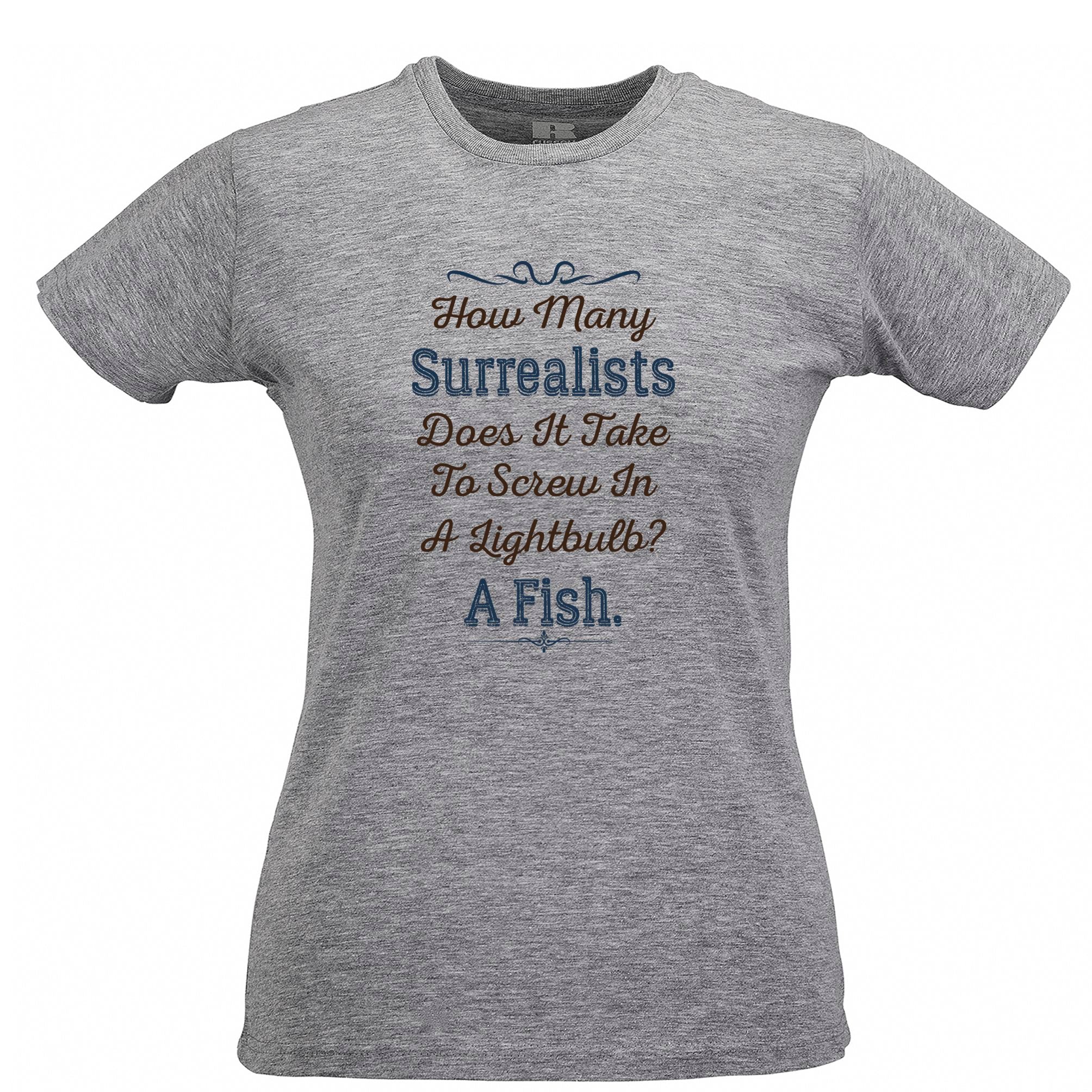 Joke Womens T Shirt How Many Surrealists To Screw Lightbulb