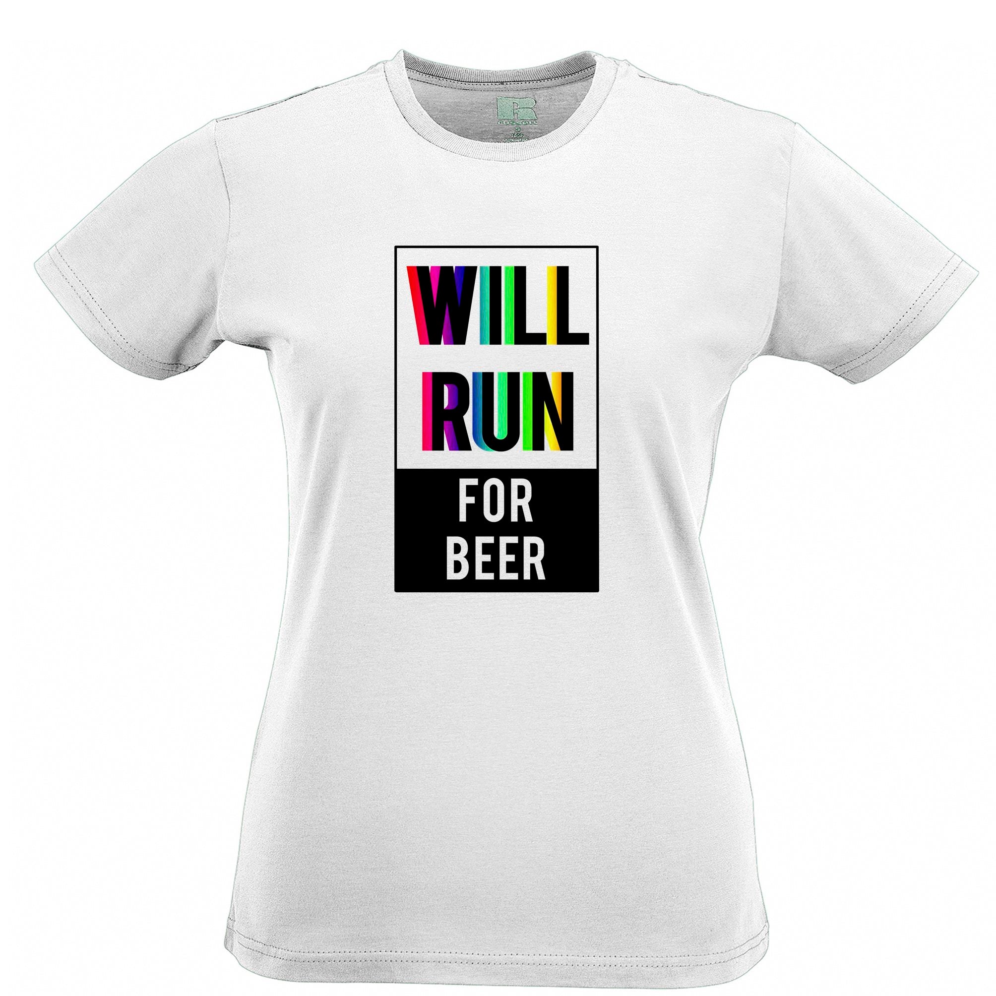 Novelty Womens T Shirt Will Run For Beer Slogan