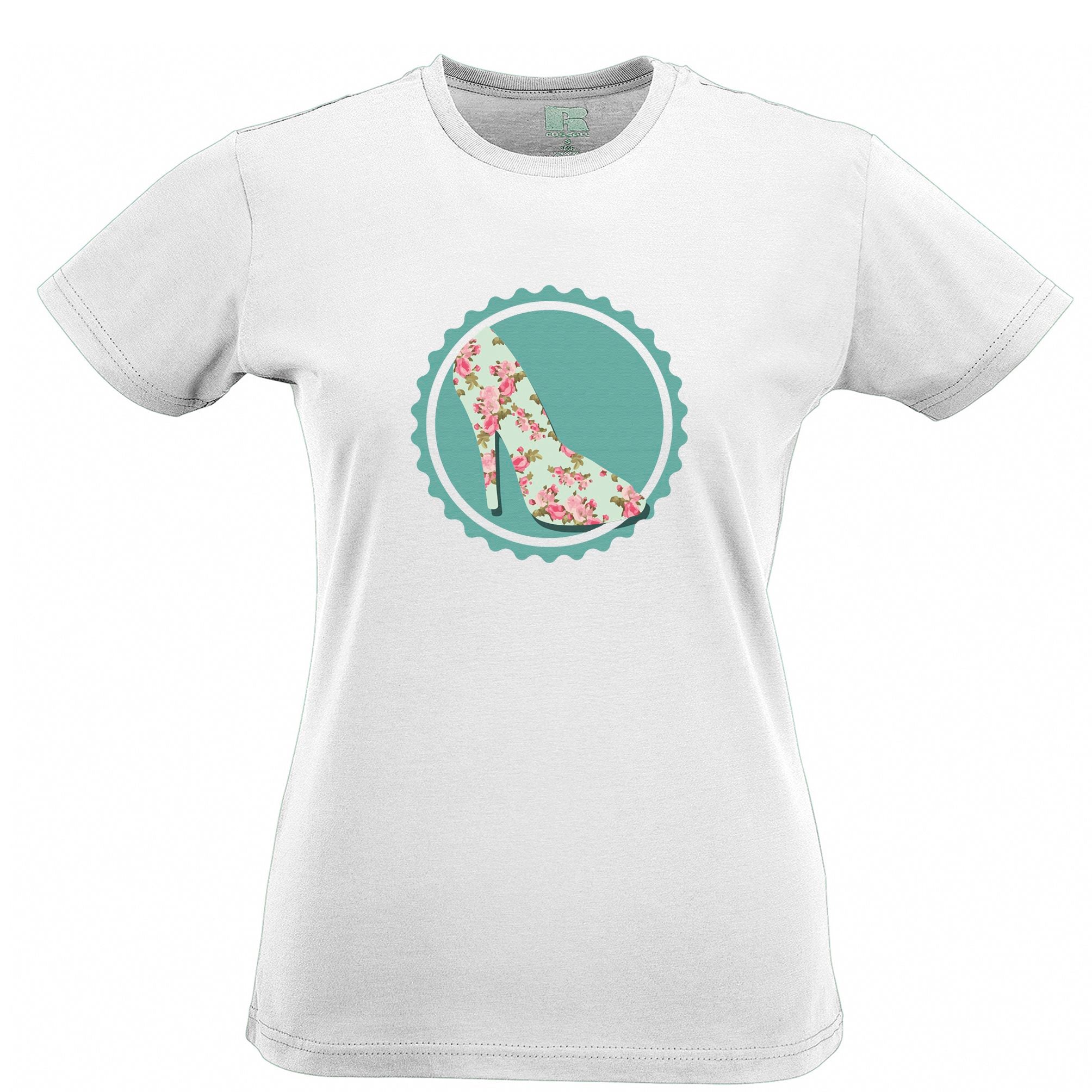 Vintage Logo Womens T Shirt Floral Patterned Shoe Badge