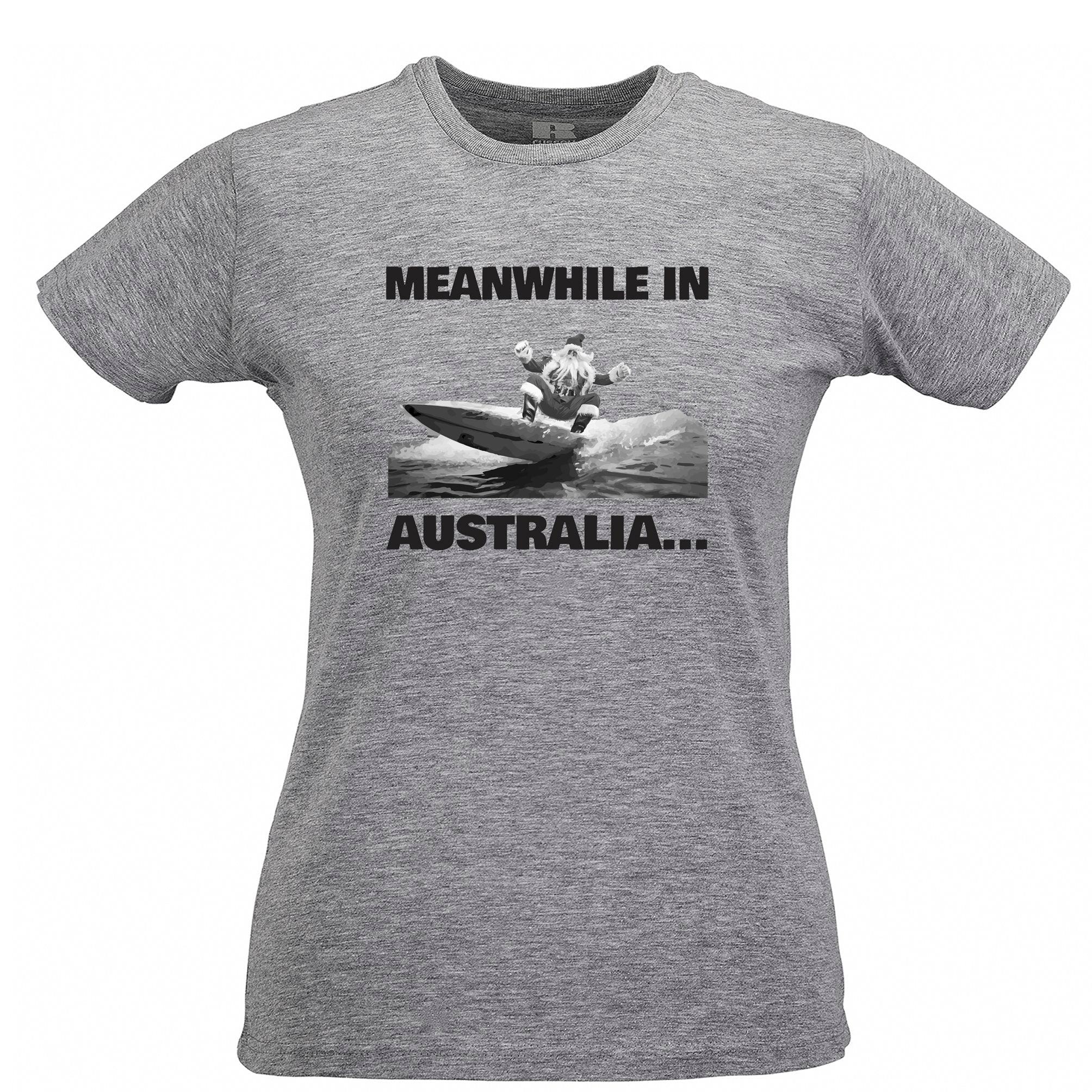 Novelty Christmas Womens T Shirt Meanwhile in Australia Santa