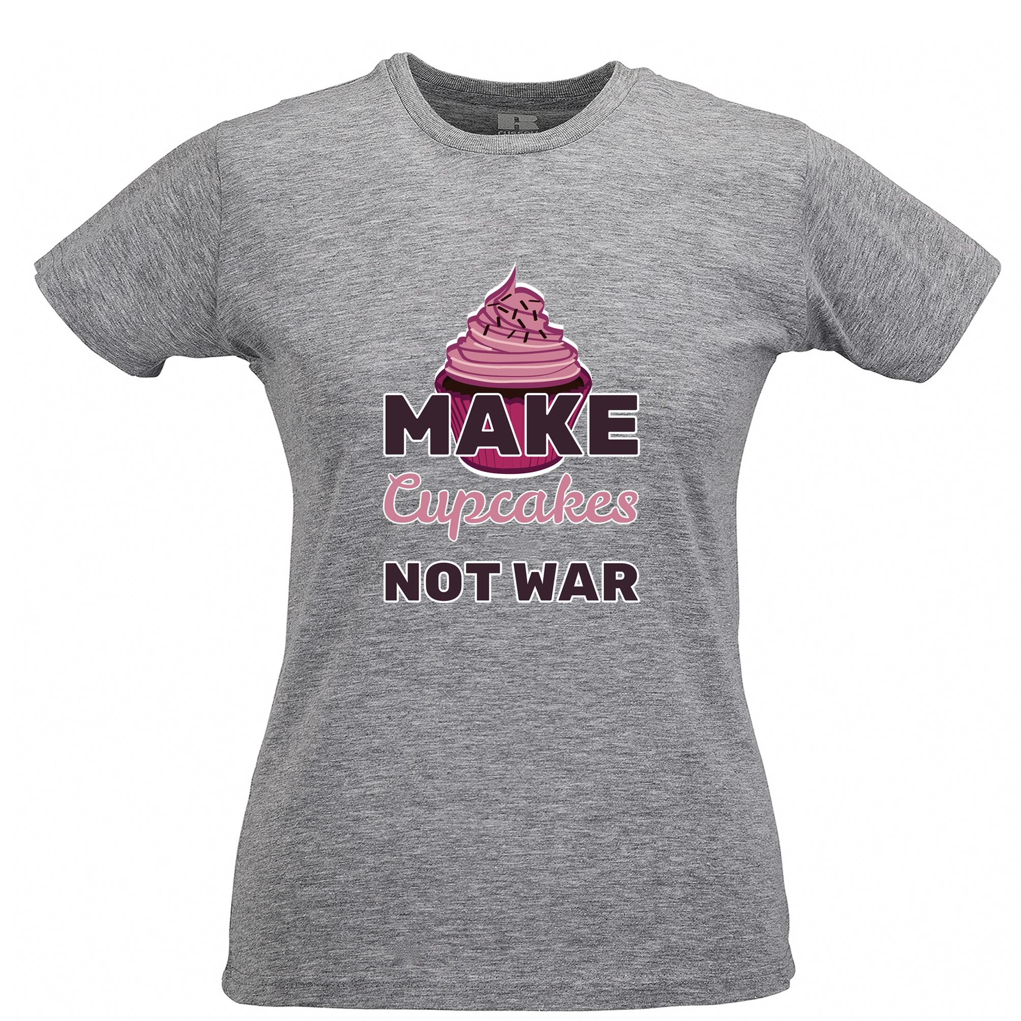 Novelty Food Womens T Shirt Make Cupcakes Not War Joke