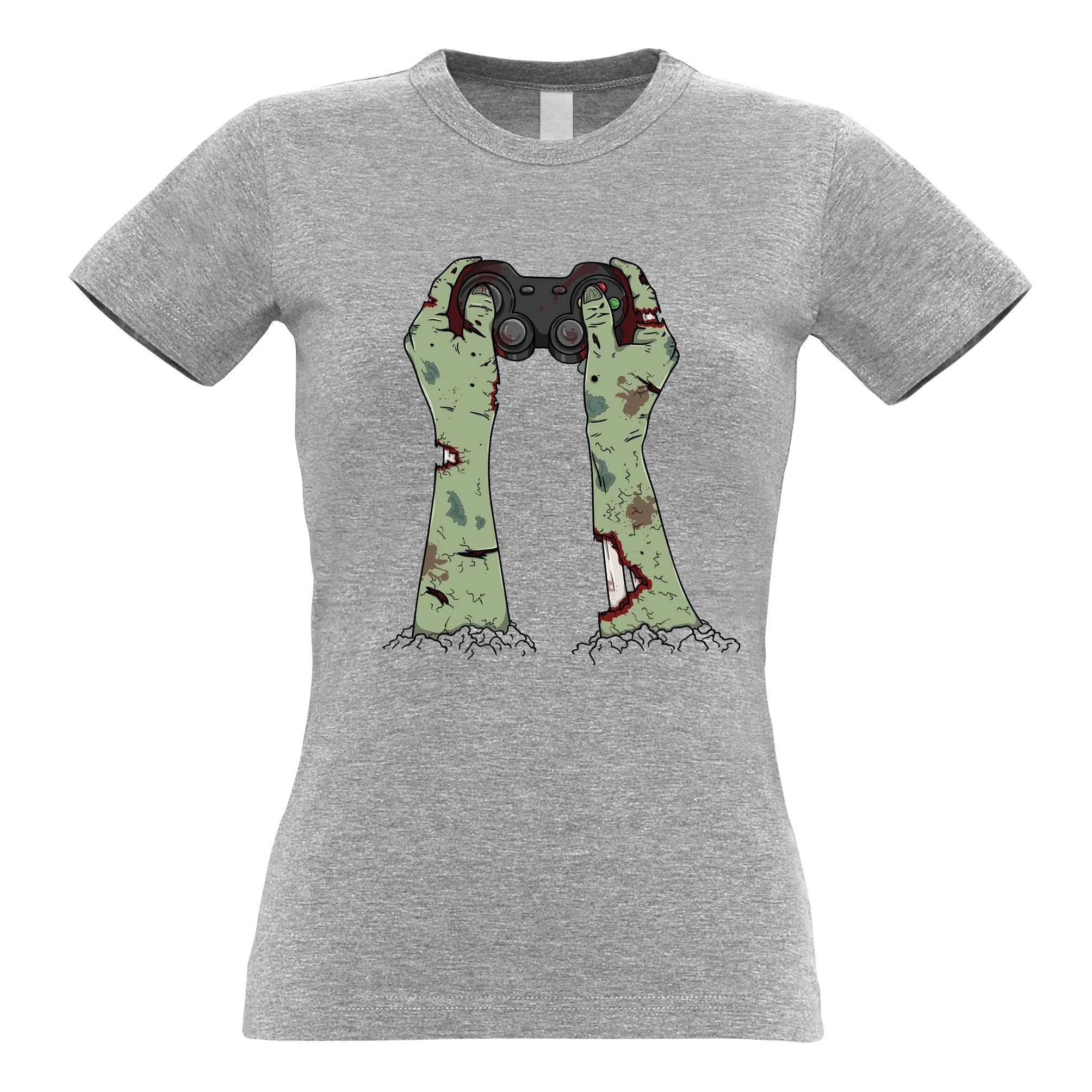 Halloween Gaming Womens T Shirt Zombie Gamer With Controller