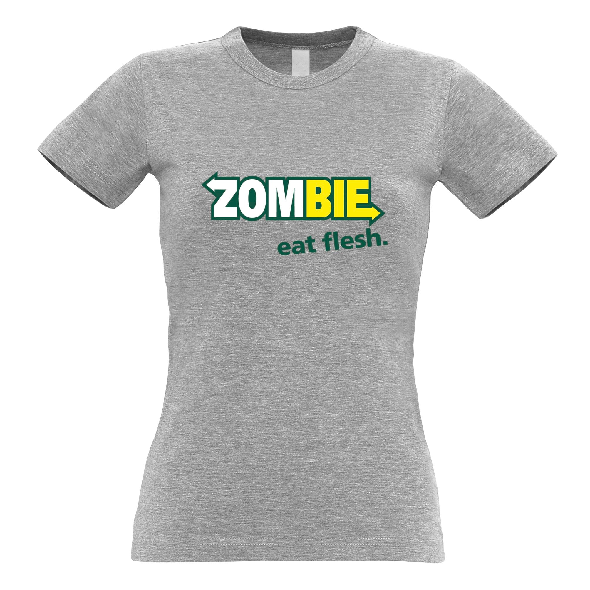 Zombie Womens T Shirt Eat Fresh Flesh Slogan Parody Tee