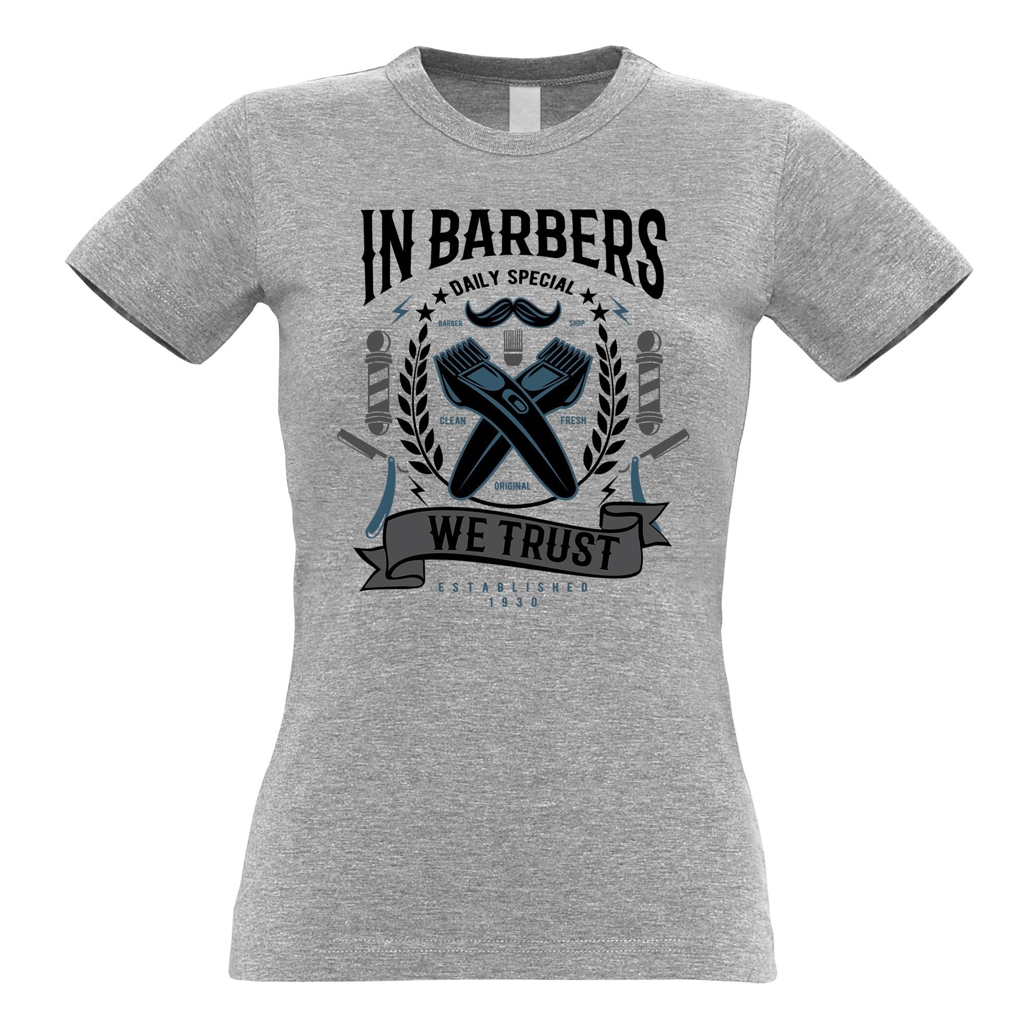 Novelty Womens T Shirt In Barbers We Trust Logo