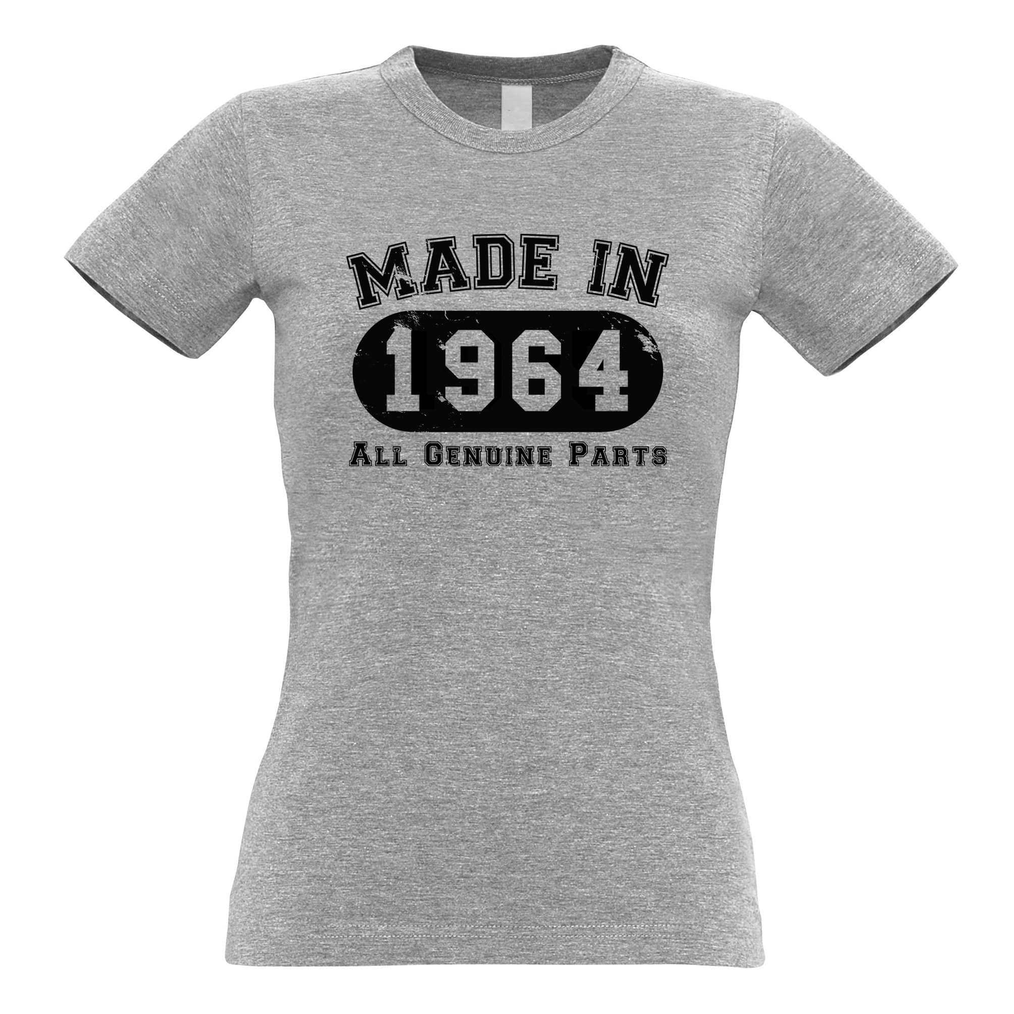 Birthday Womens T Shirt Made in 1964 All Genuine Parts