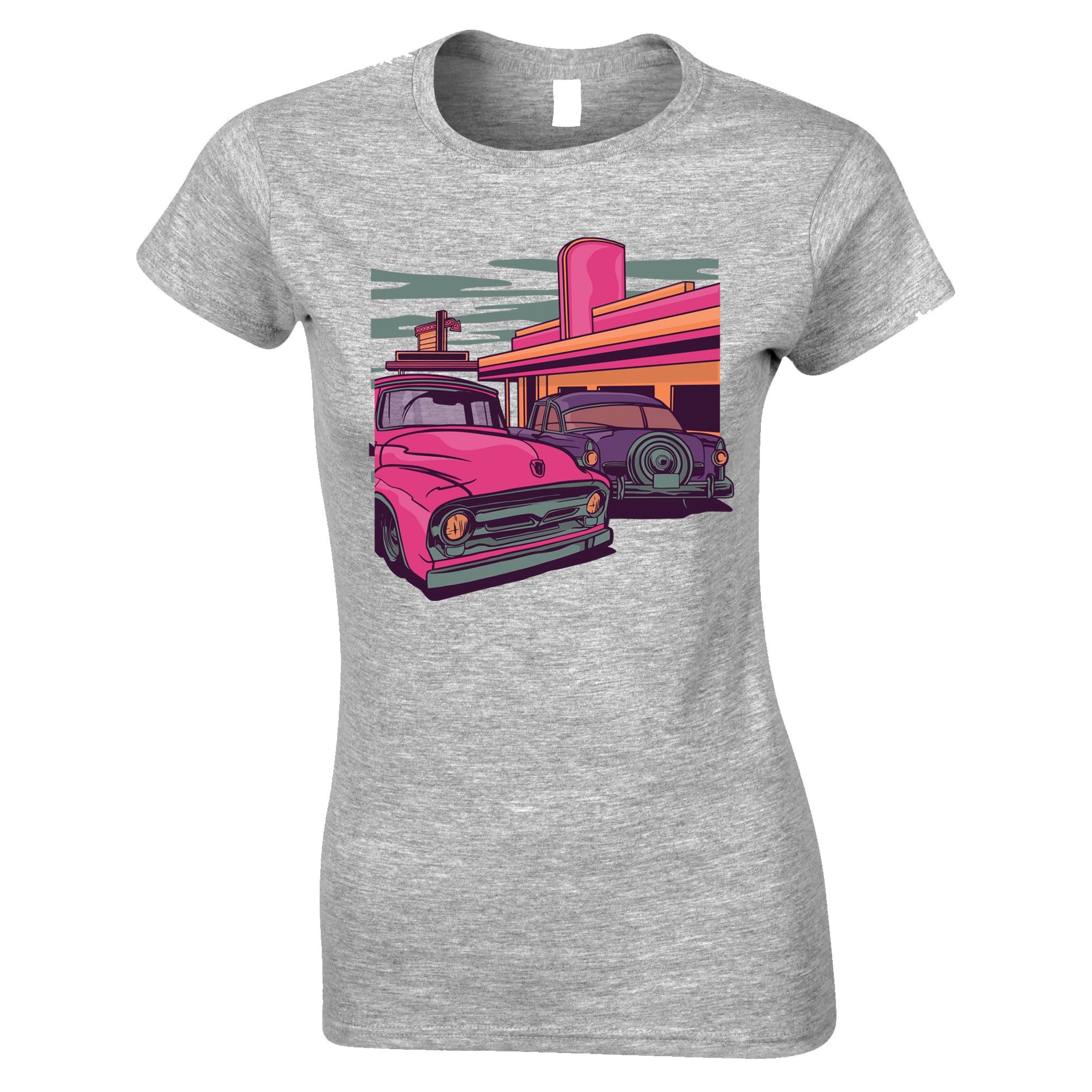 Retro Classic Car Illustration Womens T Shirt