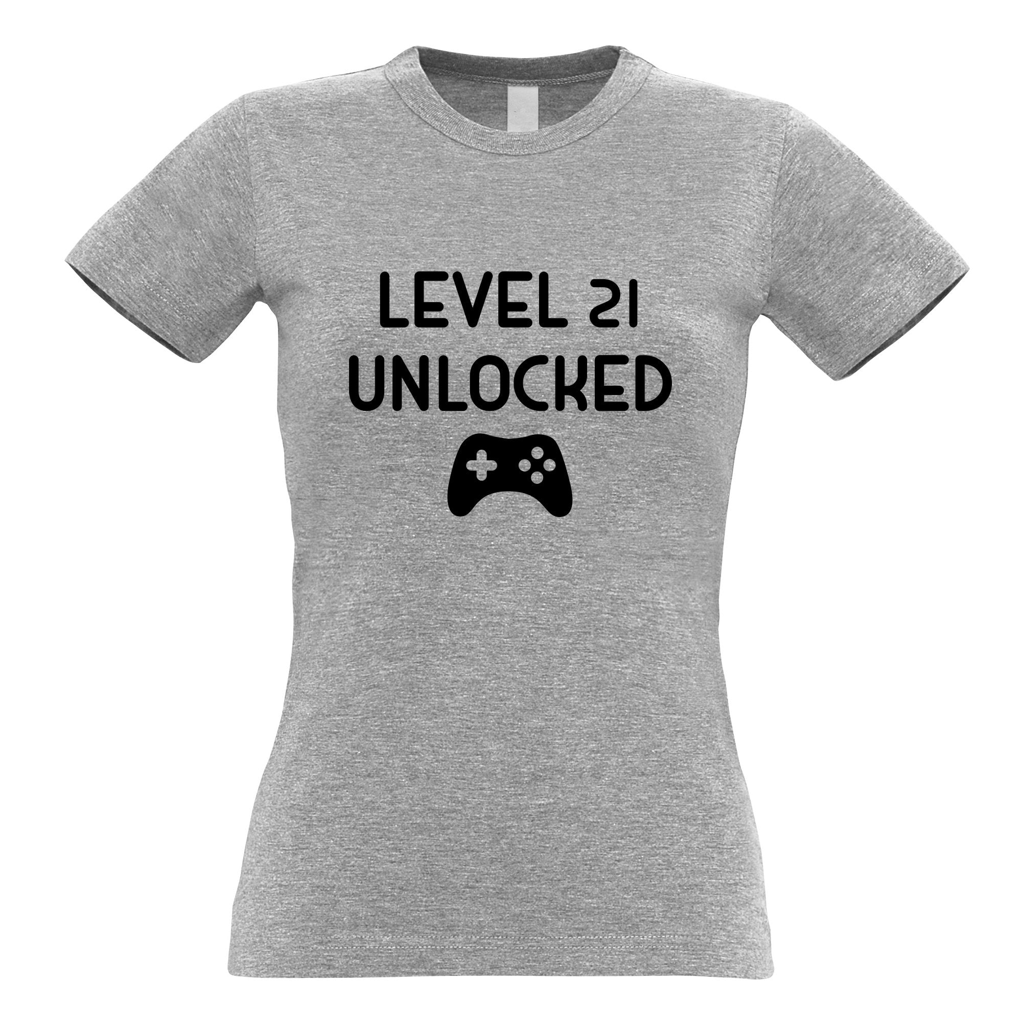 Gamers 21st Birthday Womens T Shirt Level 21 Unlocked