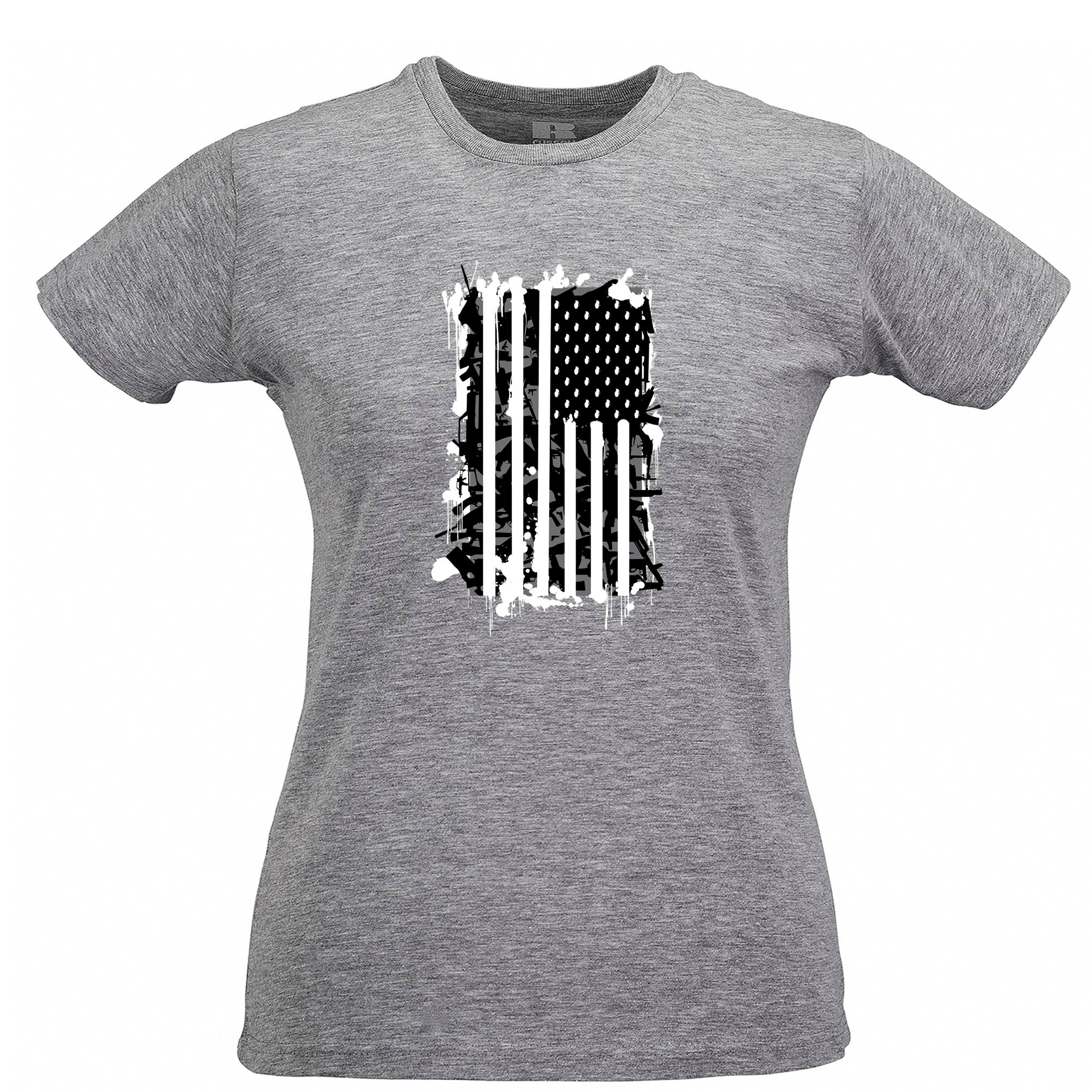 American Flag Womens T Shirt Stylised with Graffiti